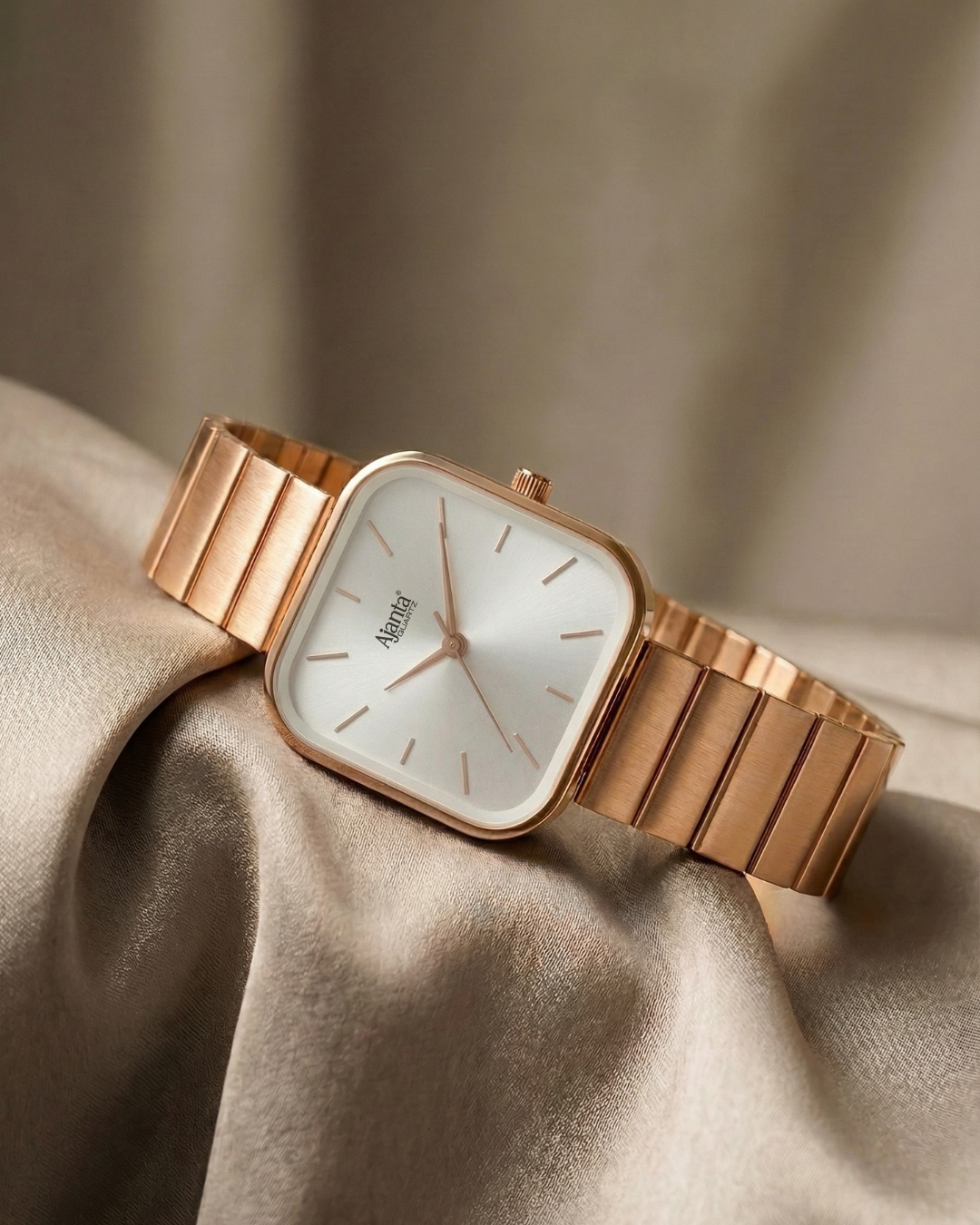 Sorelle Silver Dial Rose Gold-Tone Square Bracelet