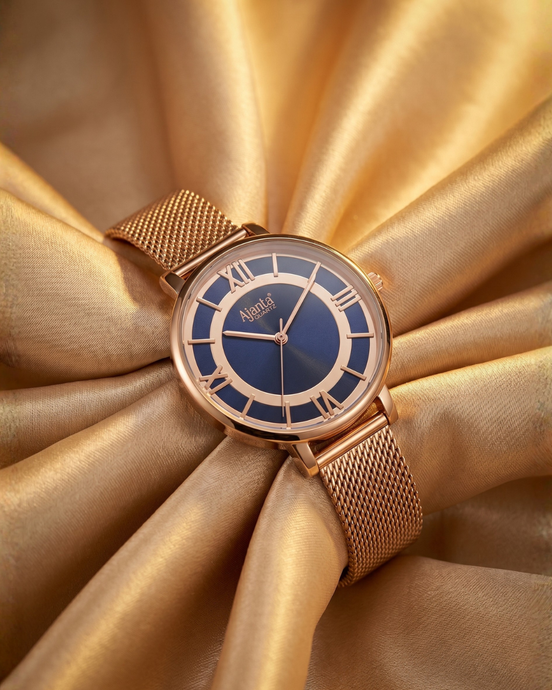 Calyse Blue Dial Rose Gold-Tone Mesh Bracelet