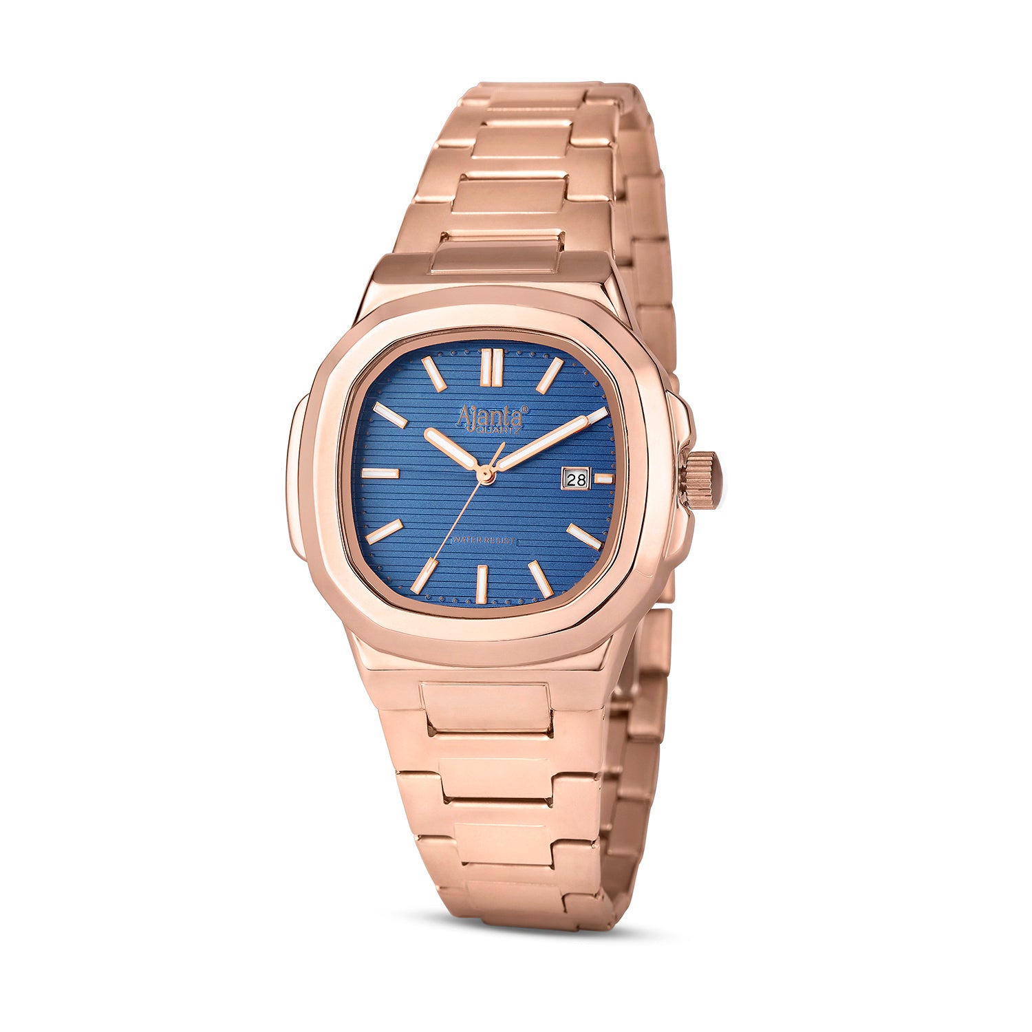 Astera Rose Gold Blue Dial Stainless Steel Date Display  Watch for Men