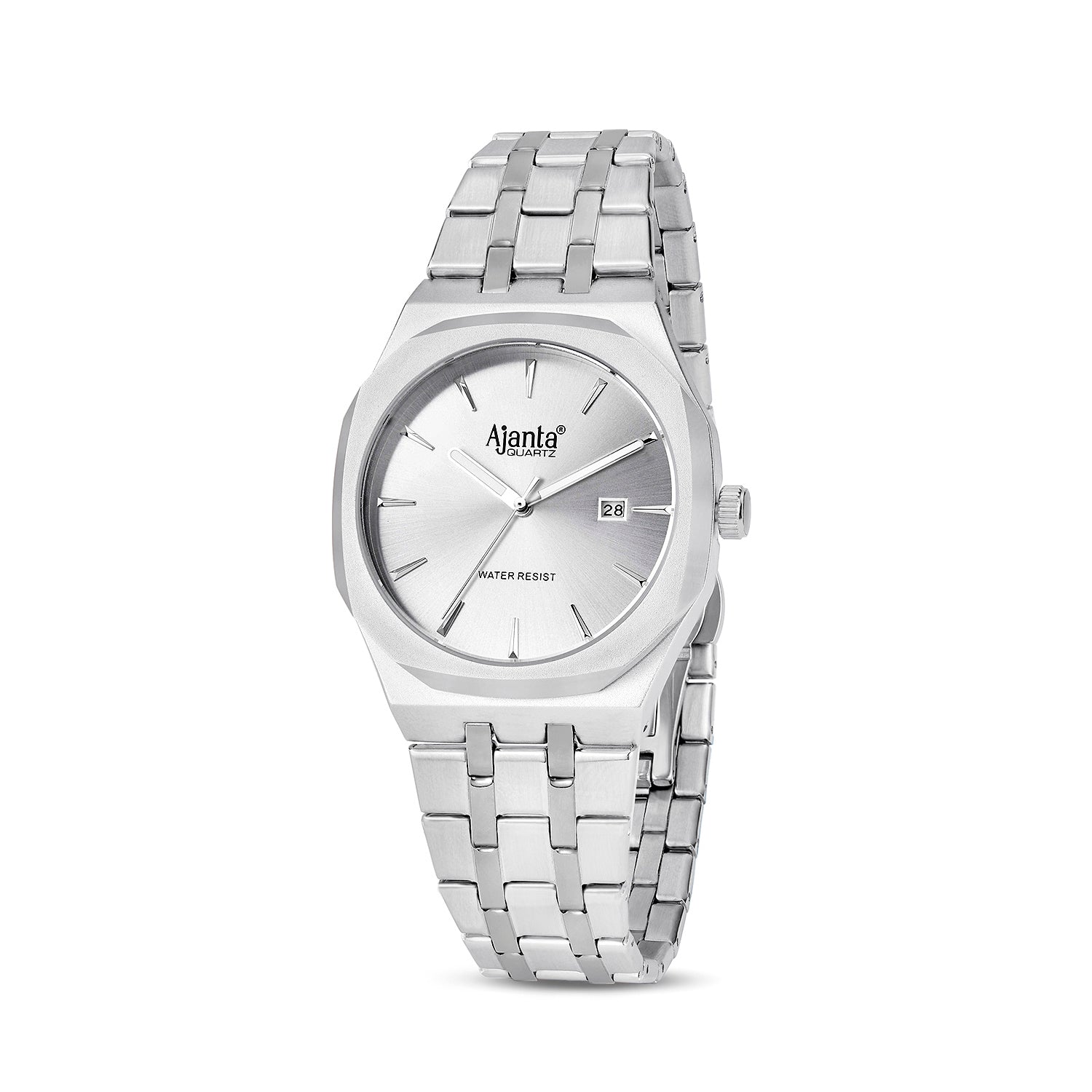Vertex Silver Sunray Dial Stainless Steel Date Display Watch for Men