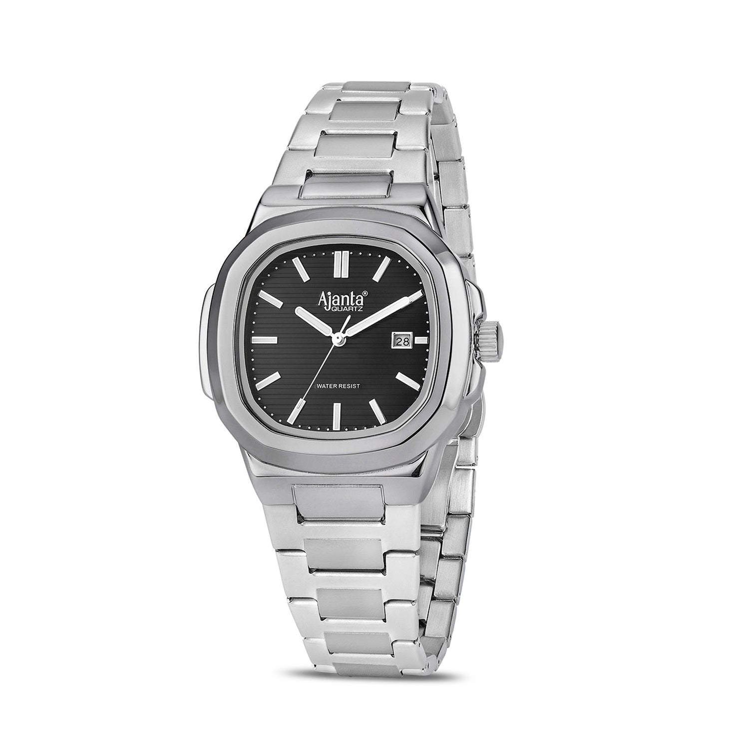 Astera Silver Black Dial Stainless Steel Date  Display Watch for Men