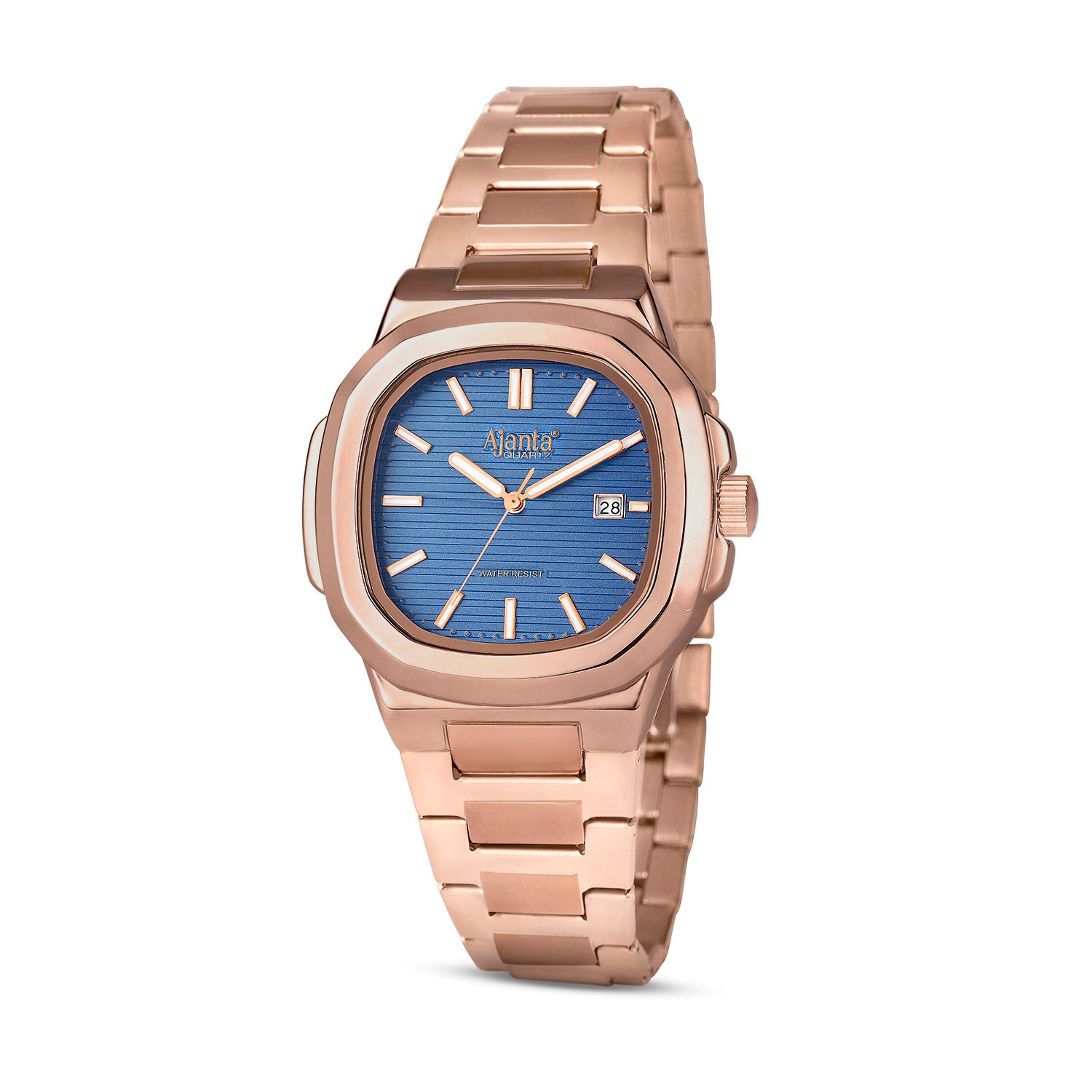 Astera Rose Gold Blue Dial Stainless Steel Date Display  Watch for Men