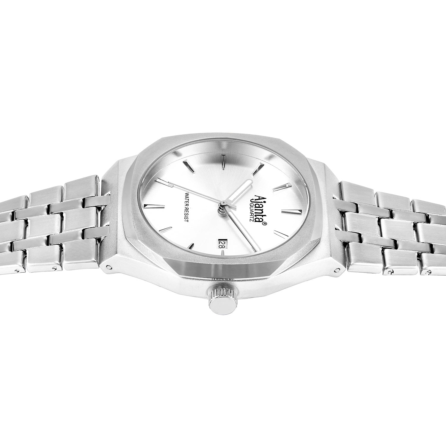 Vertex Silver Sunray Dial Stainless Steel Date Display Watch for Men