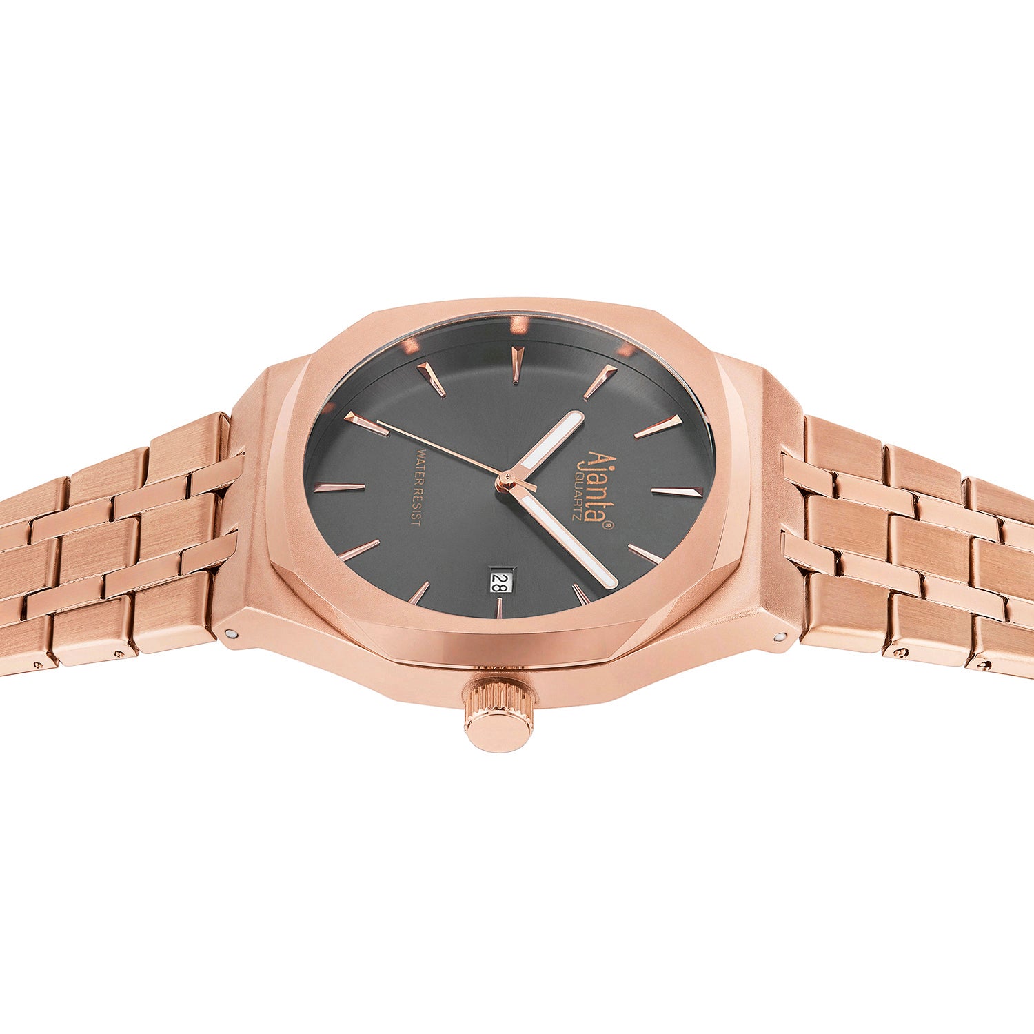 Vertex  Rose Gold Grey Dial Stainless Steel Date  Display Watch for Men