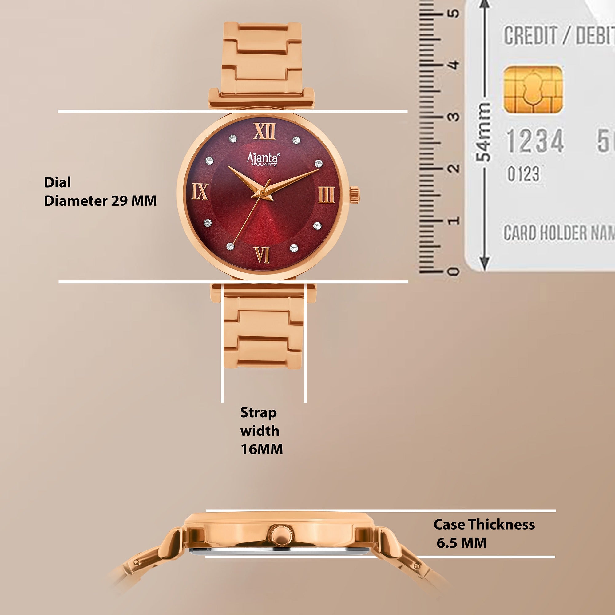 Ajanta Rose Gold Metal Strap Maroon Dial Ladies Analog Watch| AWC119ESL/7
