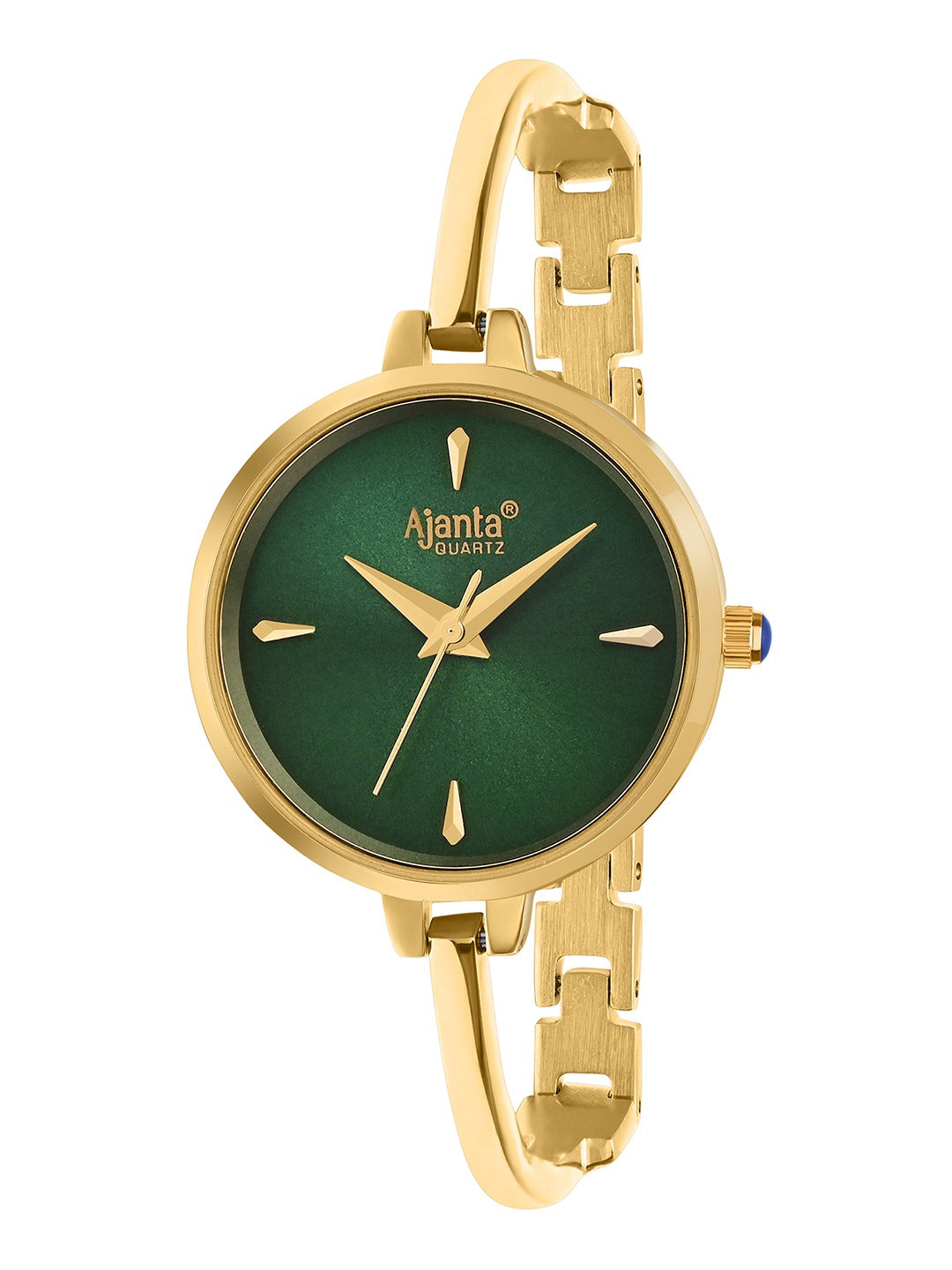 Ajanta Quartz Women's Elegant Golden Bangle Watch with Green Dial (AWC052PMSL/4)