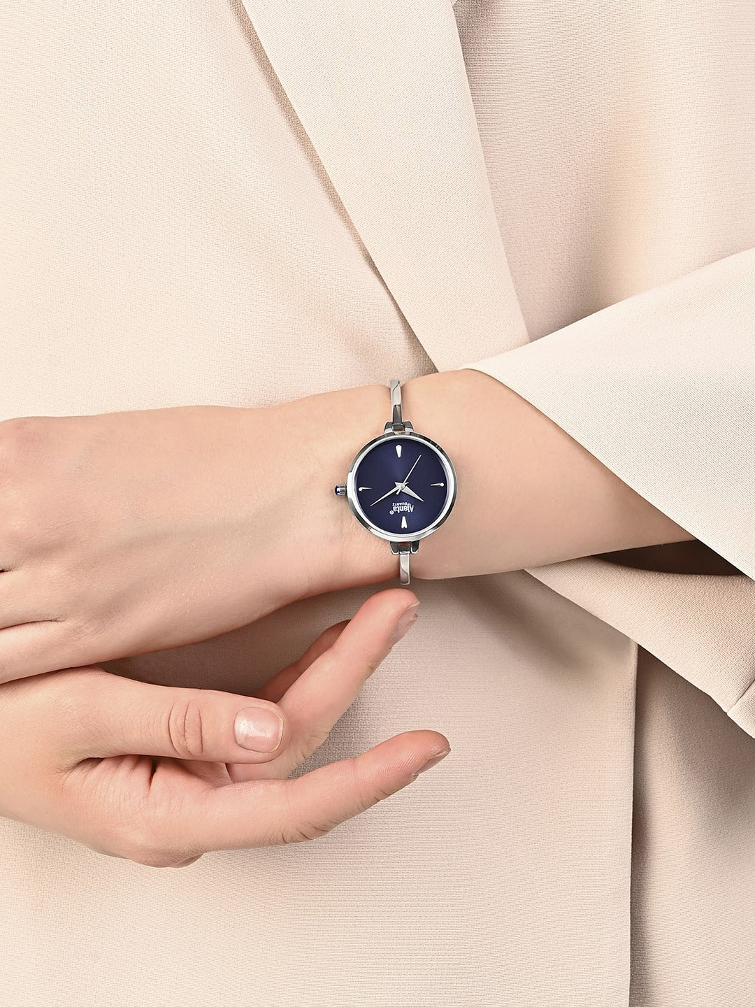 Ajanta Quartz Women's Elegant Silver Bangle Watch with Blue Dial (AWC052PMSL/2)