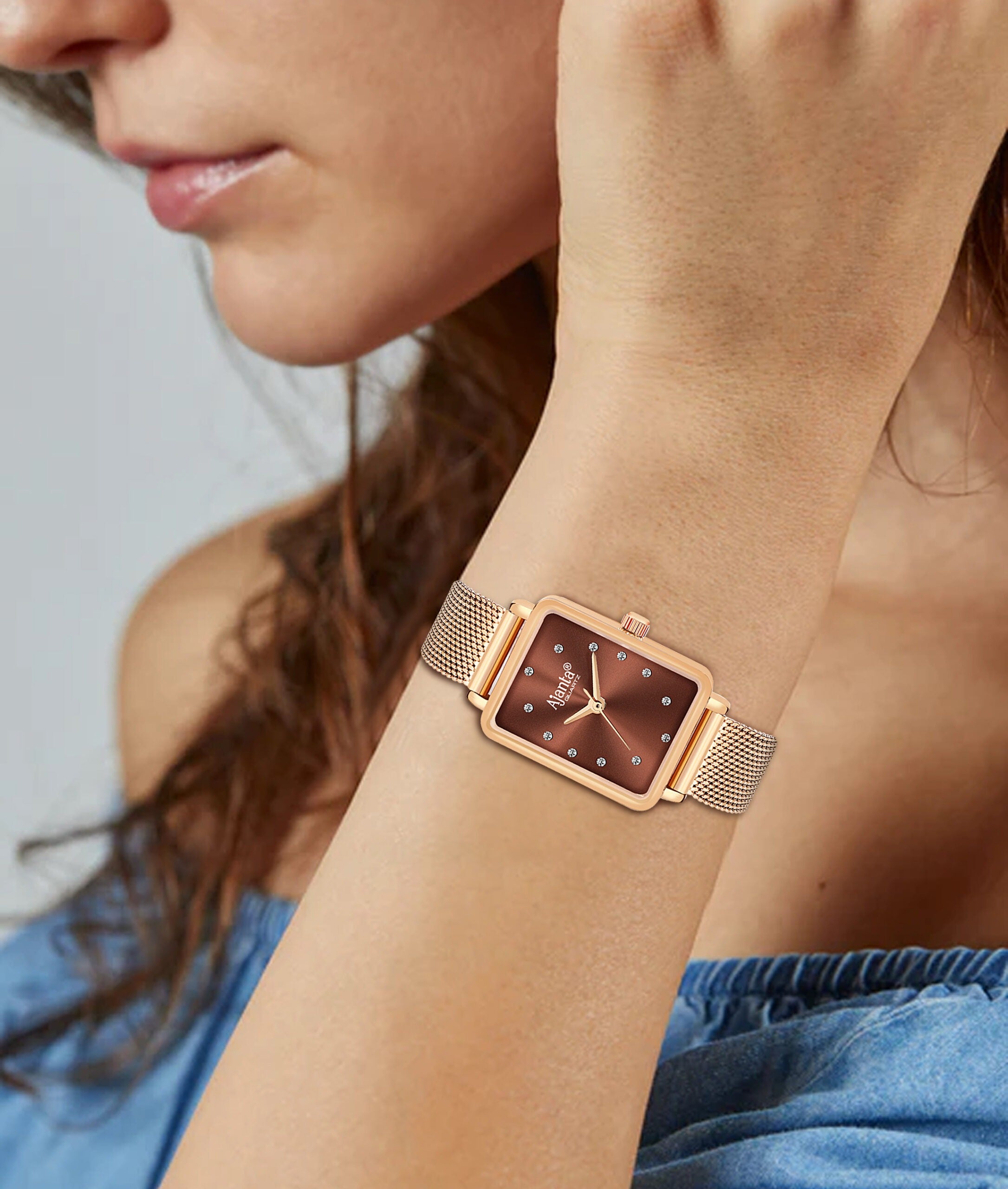 Ajanta Brown Dial Mesh Strap Watch | AWC128ESL/2