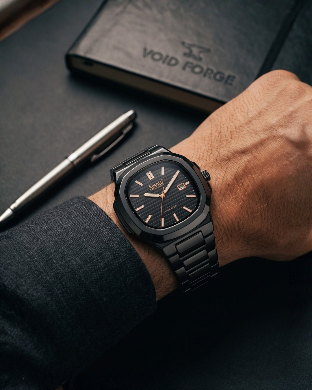 Astera Black Dial Stainless Steel Date Display Watch for Men