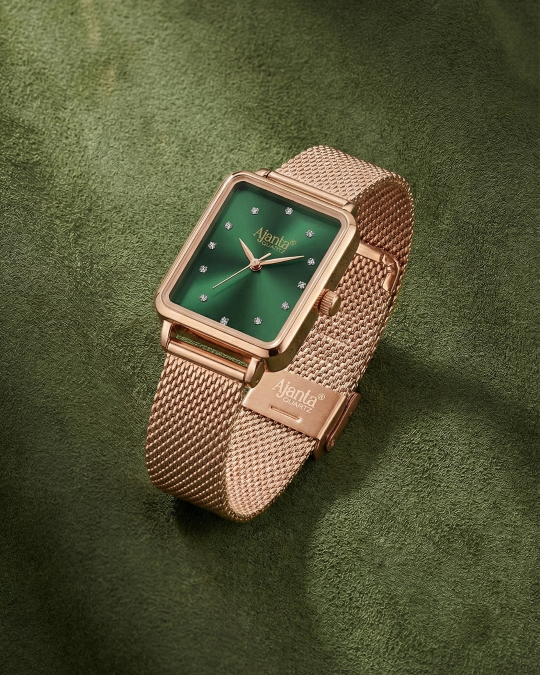 Chopard Green Dial Rose Gold-Tone Mesh Bracelet