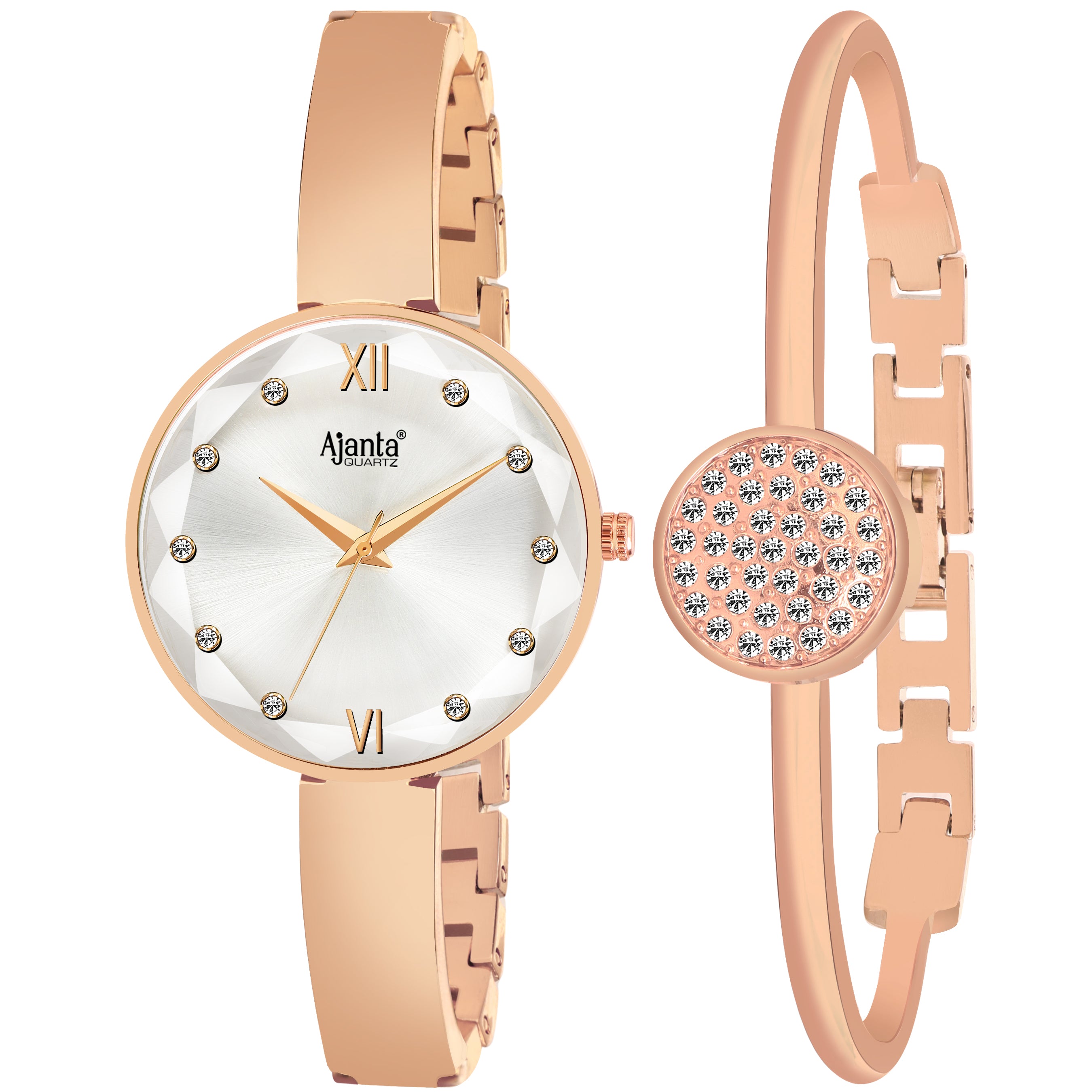Veloura Silver Dial Rose Gold-Tone Watch & Bracelet Set for Women