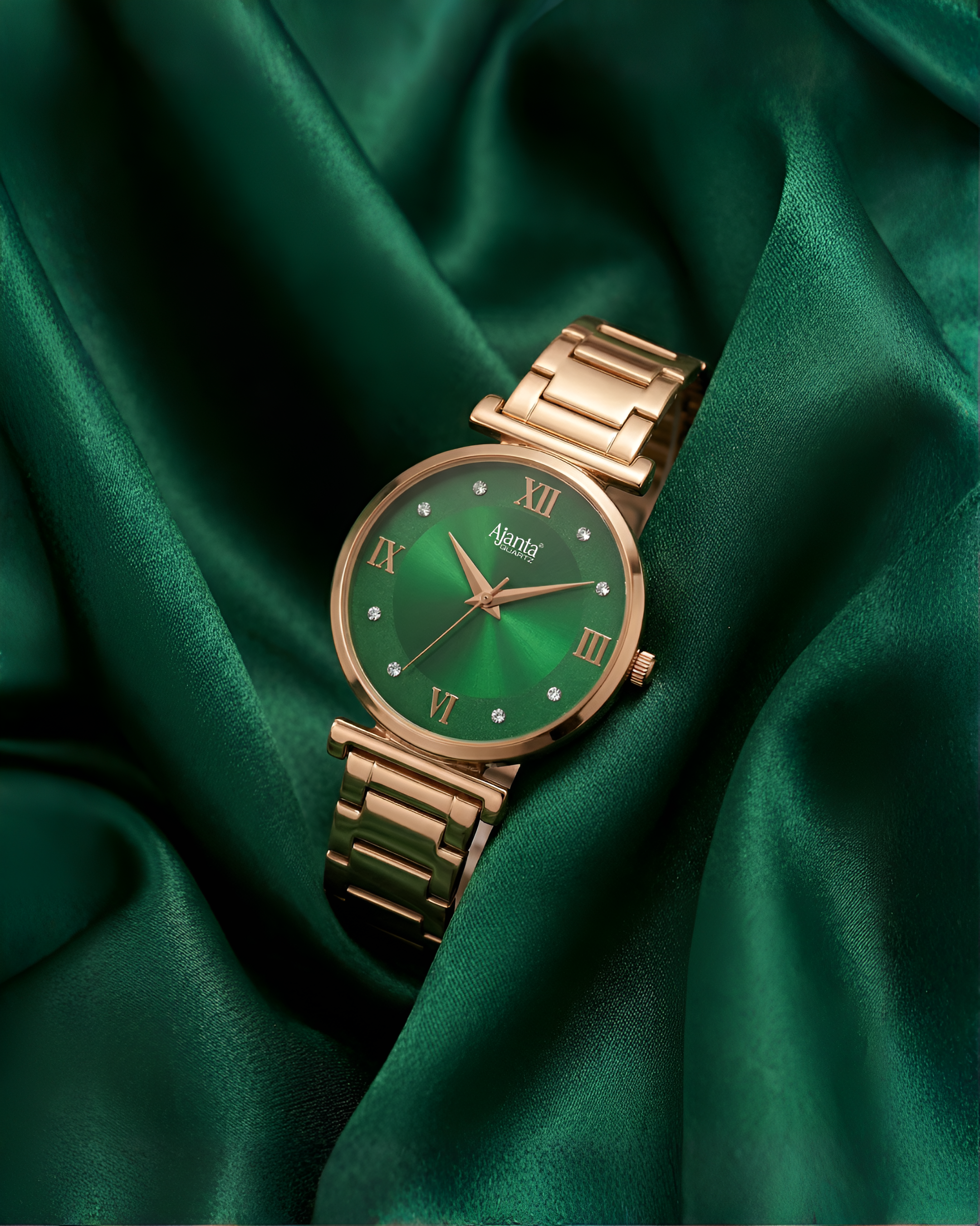 Lushora Green Dial Rose Gold-Tone Bracelet