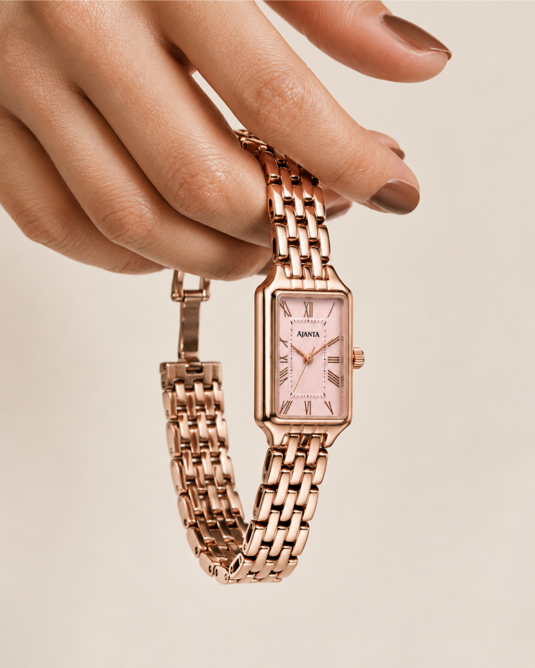 Celeste Pink Dial Rose Gold-Tone Stainless Steel Bracelet Watch for Women