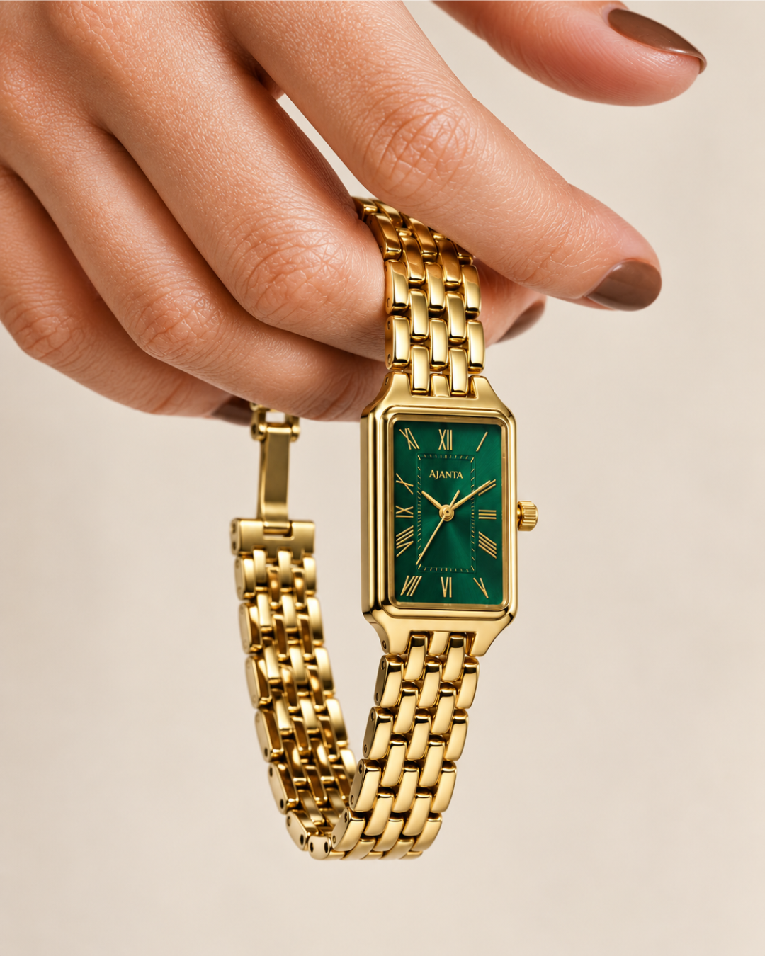 Celeste Green Dial Gold-Tone Stainless Steel Bracelet Watch for Women