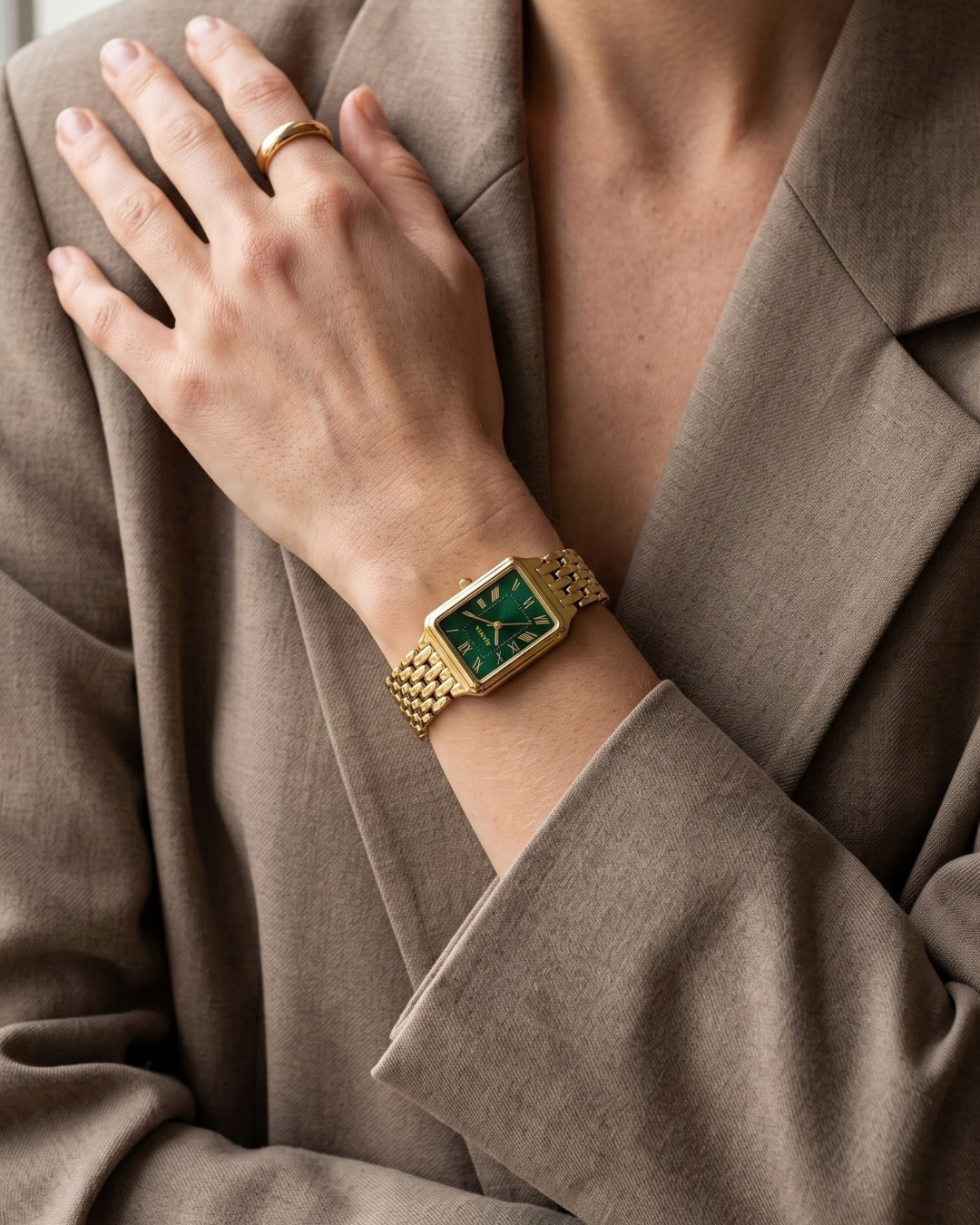 Celeste Green Dial Gold-Tone Stainless Steel Bracelet Watch for Women