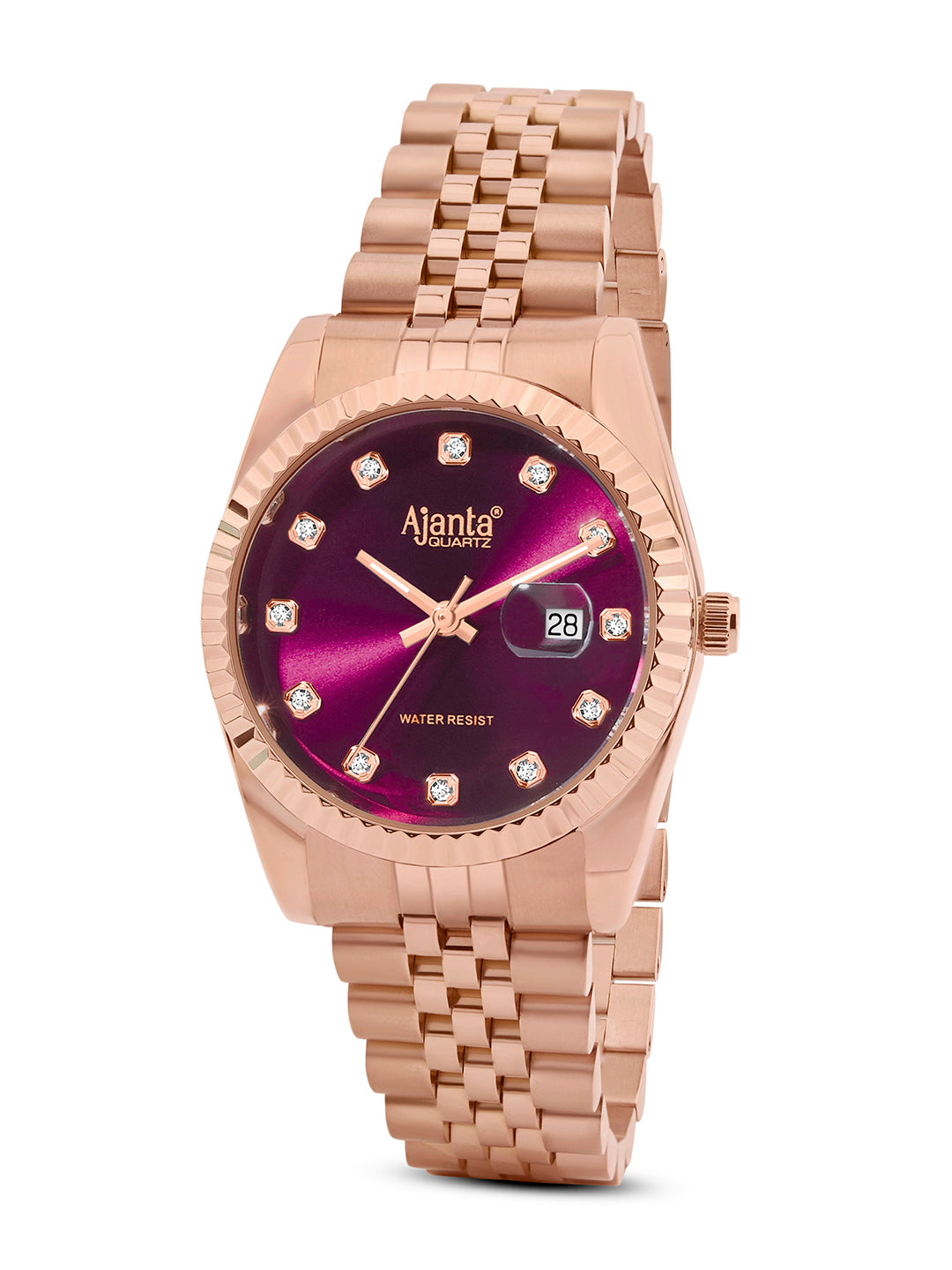 Avenza Rose gold Wine Purple Dial Stainless Steel Day-Date Watch