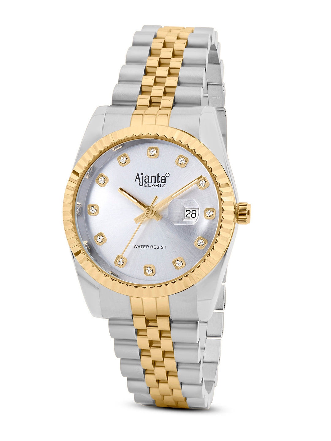 Avenza Two- Tone Silver Dial Stainless Steel Day-Date Watch