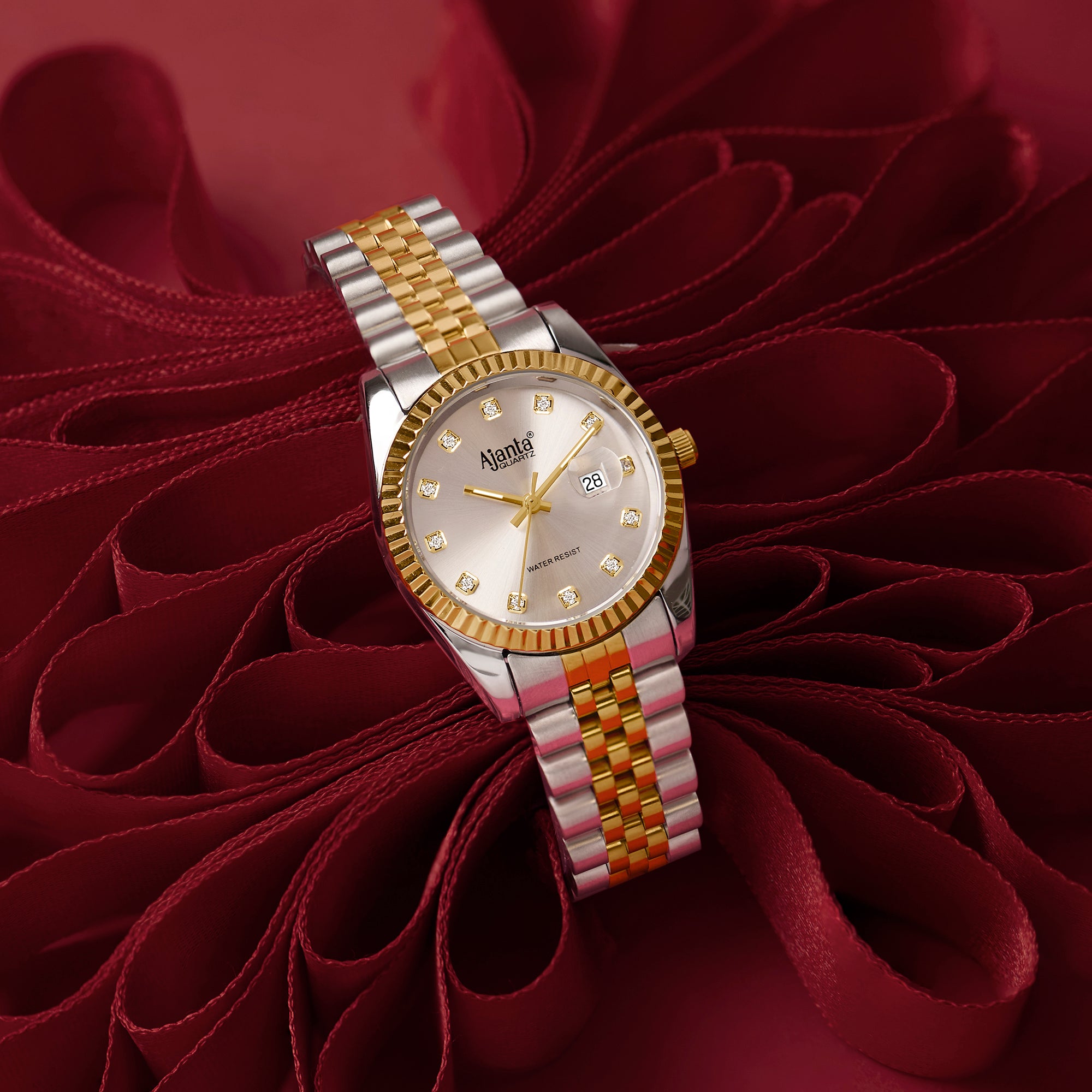 Avenza Two- Tone Silver Dial Stainless Steel Day-Date Watch