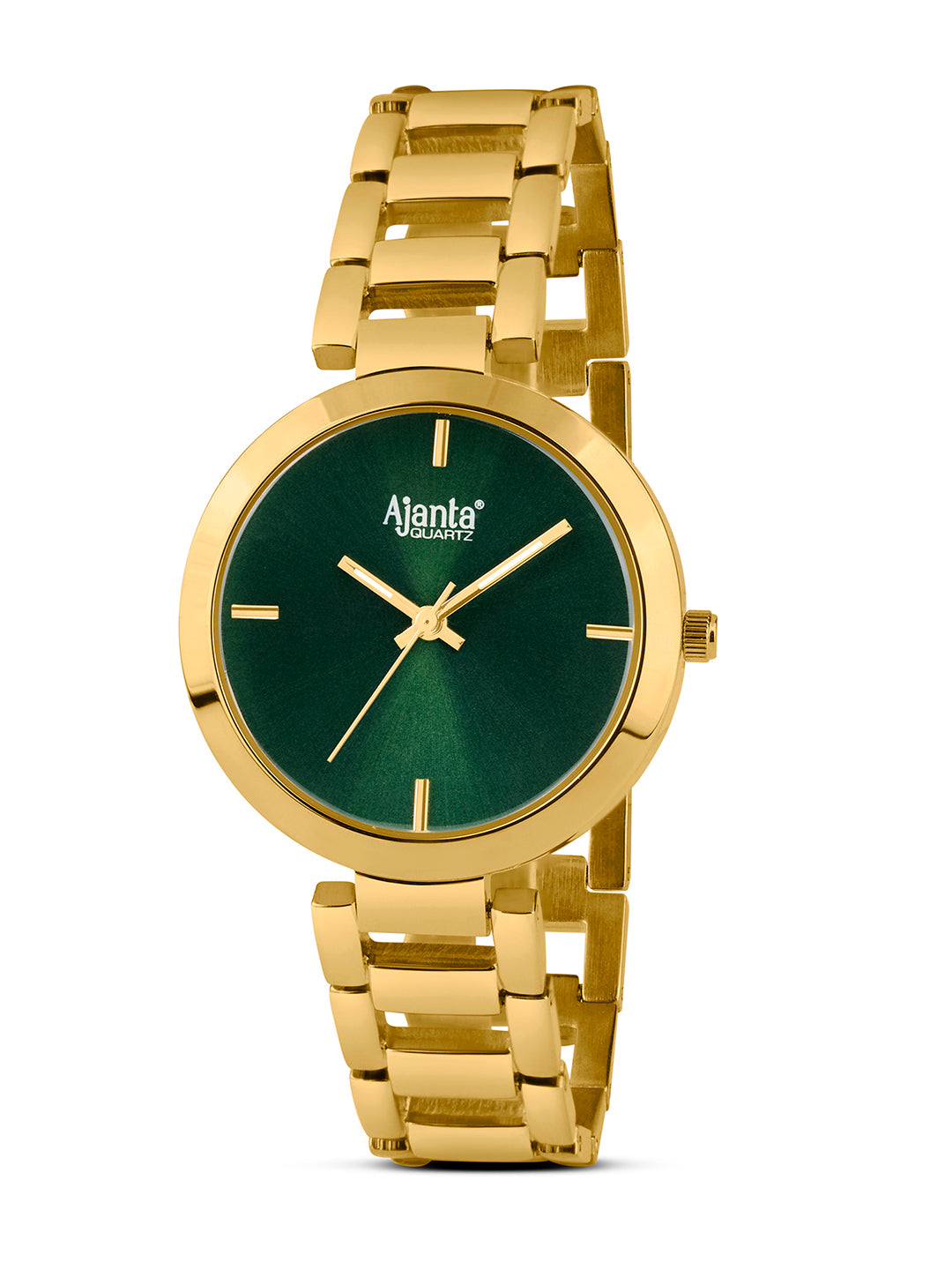 Ajanta Quartz Women’s Gold-Tone Analog Watch with Green Dial, Stainless Steel Bracelet Strap, Elegant Round Stylish Wrist Watch for Women | AWC043MSL/7 (Green)