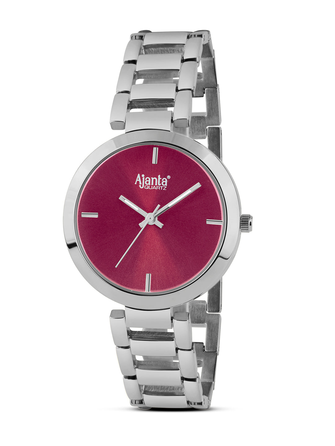 Ajanta Quartz Women’s Silver Analog Watch with Pink Dial, Stainless Steel Bracelet Strap, Elegant Round Stylish Wrist Watch for Women | AWC043MSL/8 (Pink)
