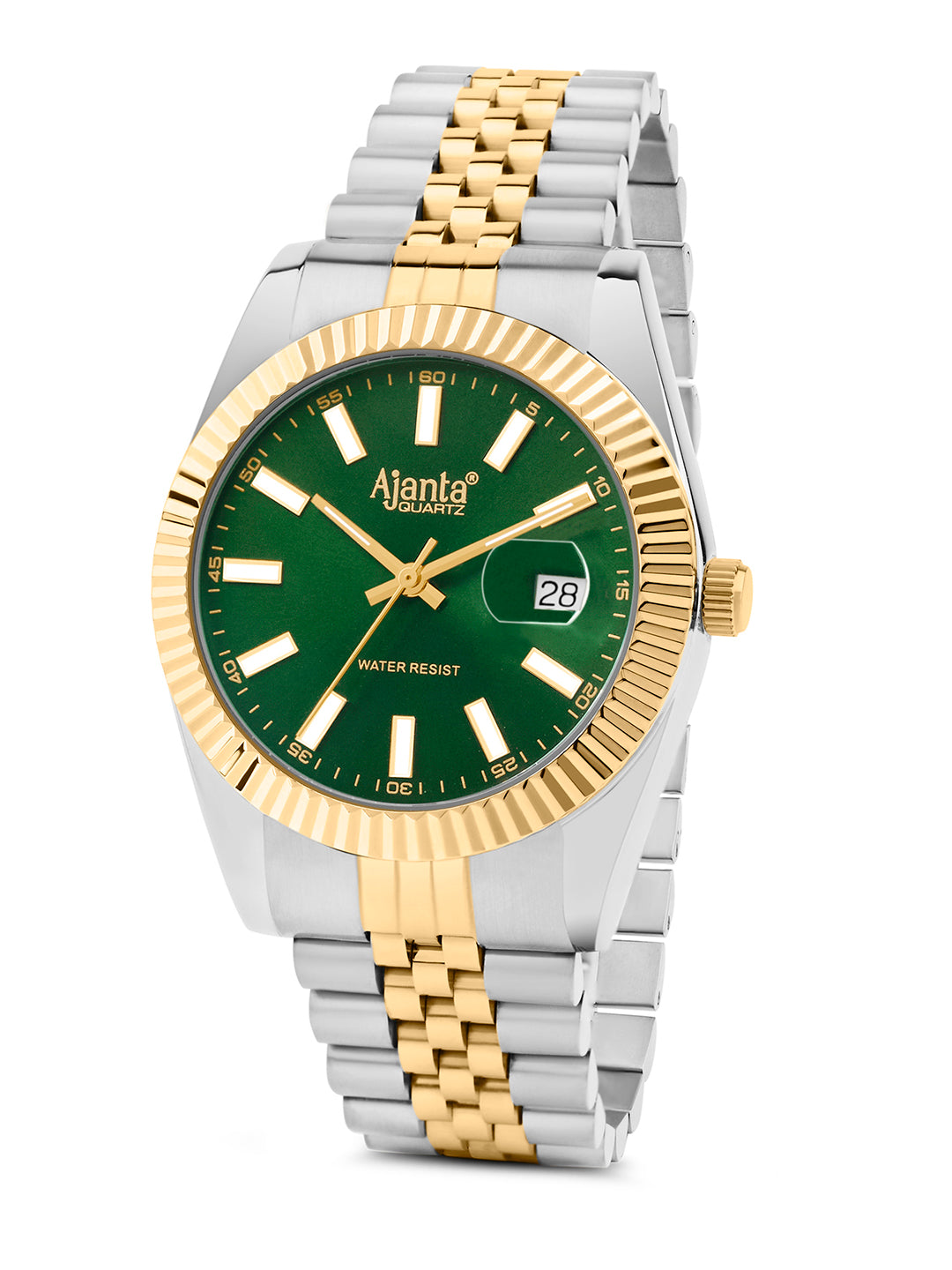 Monaco Two-Tone Green Dial Stainless Steel Day-Date Watch
