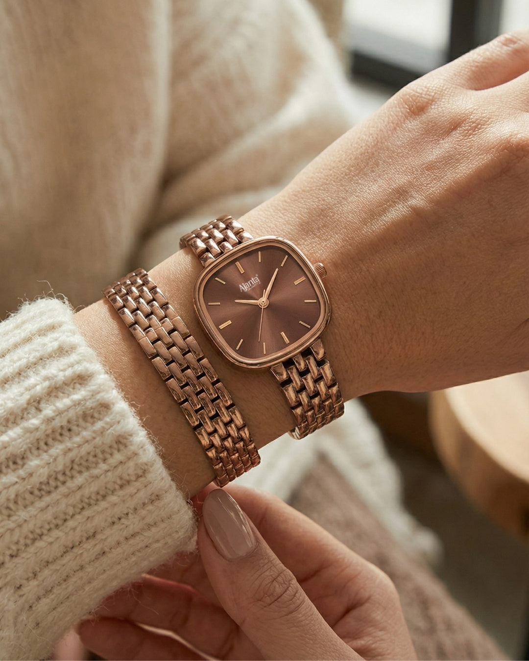 Starlé Brown Dial Brown-Tone Bracelet Set