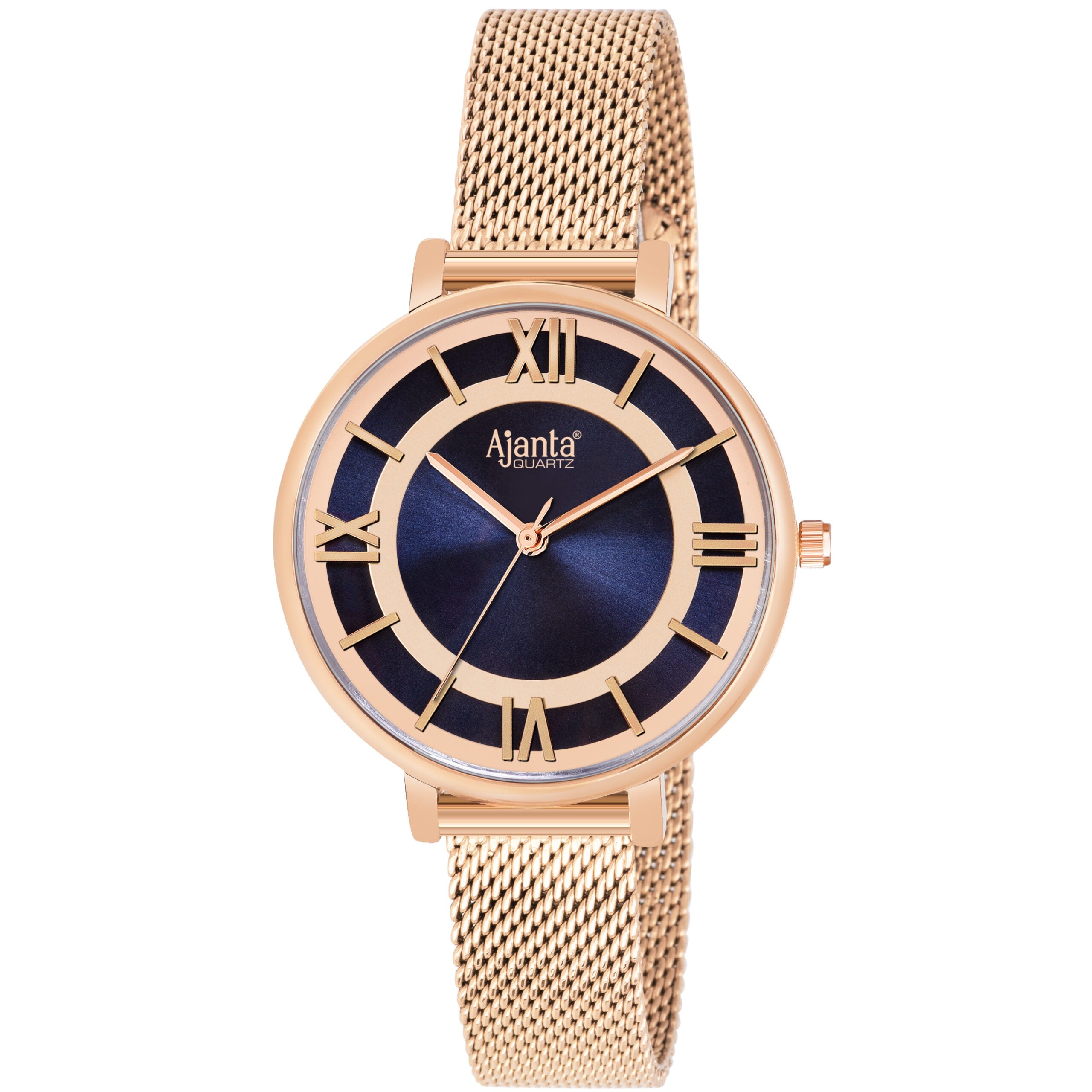 Ajanta Blue Dial Gold Mesh Watch | AWC701TAL/4