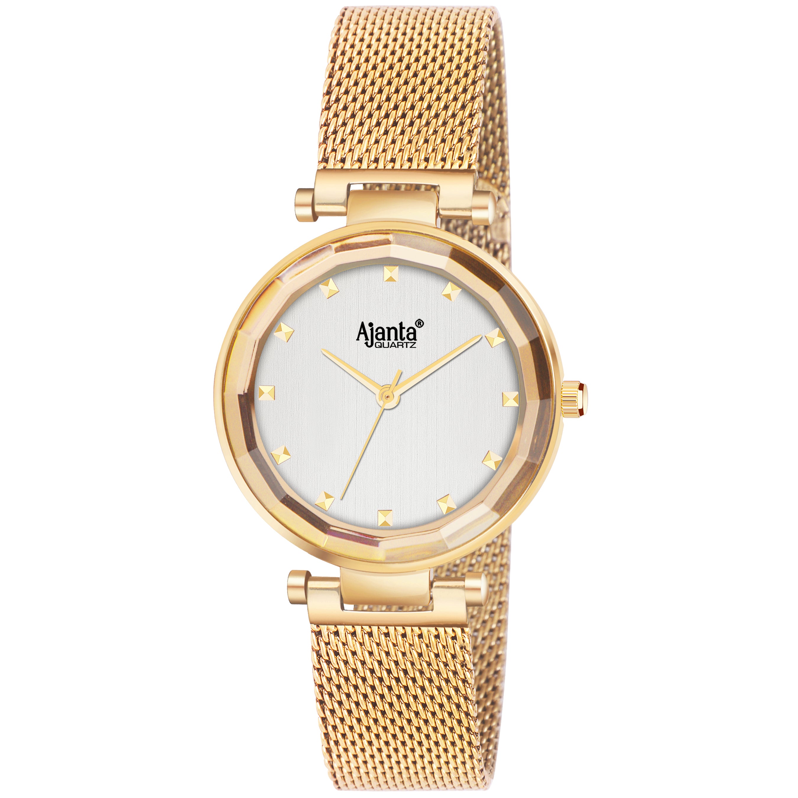 Flaire Silver Dial Gold-Tone Mesh Bracelet