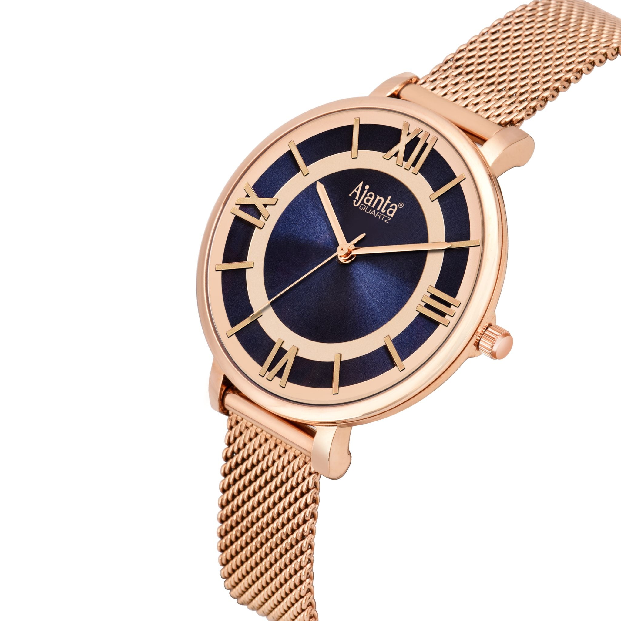 Ajanta Blue Dial Gold Mesh Watch | AWC701TAL/4