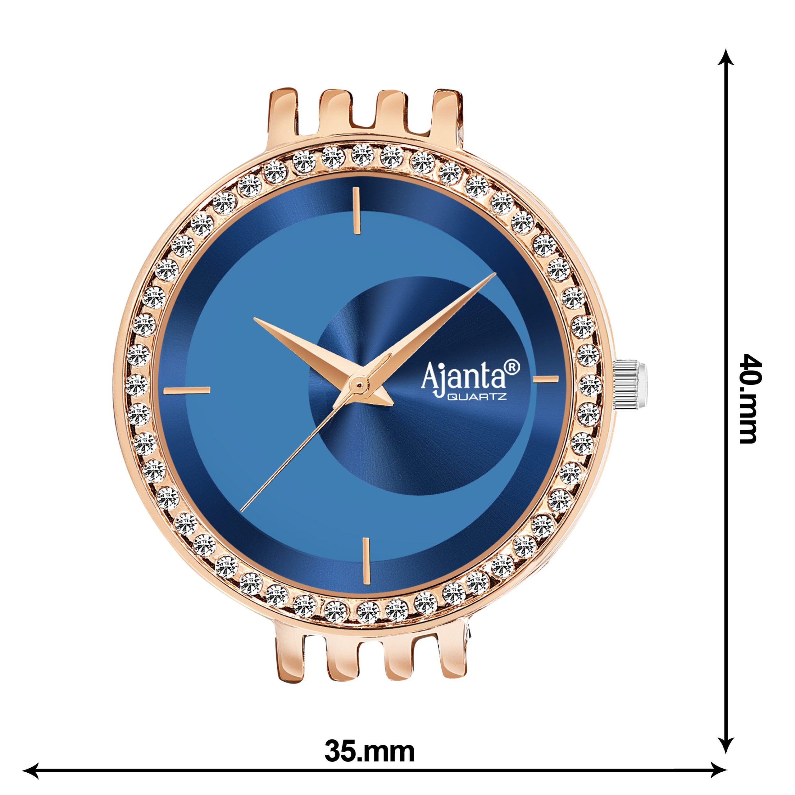 Ajanta Luxury Crystal Bezel Blue Dial Rose Gold Women's Analog Watch | AWC125ESL/1