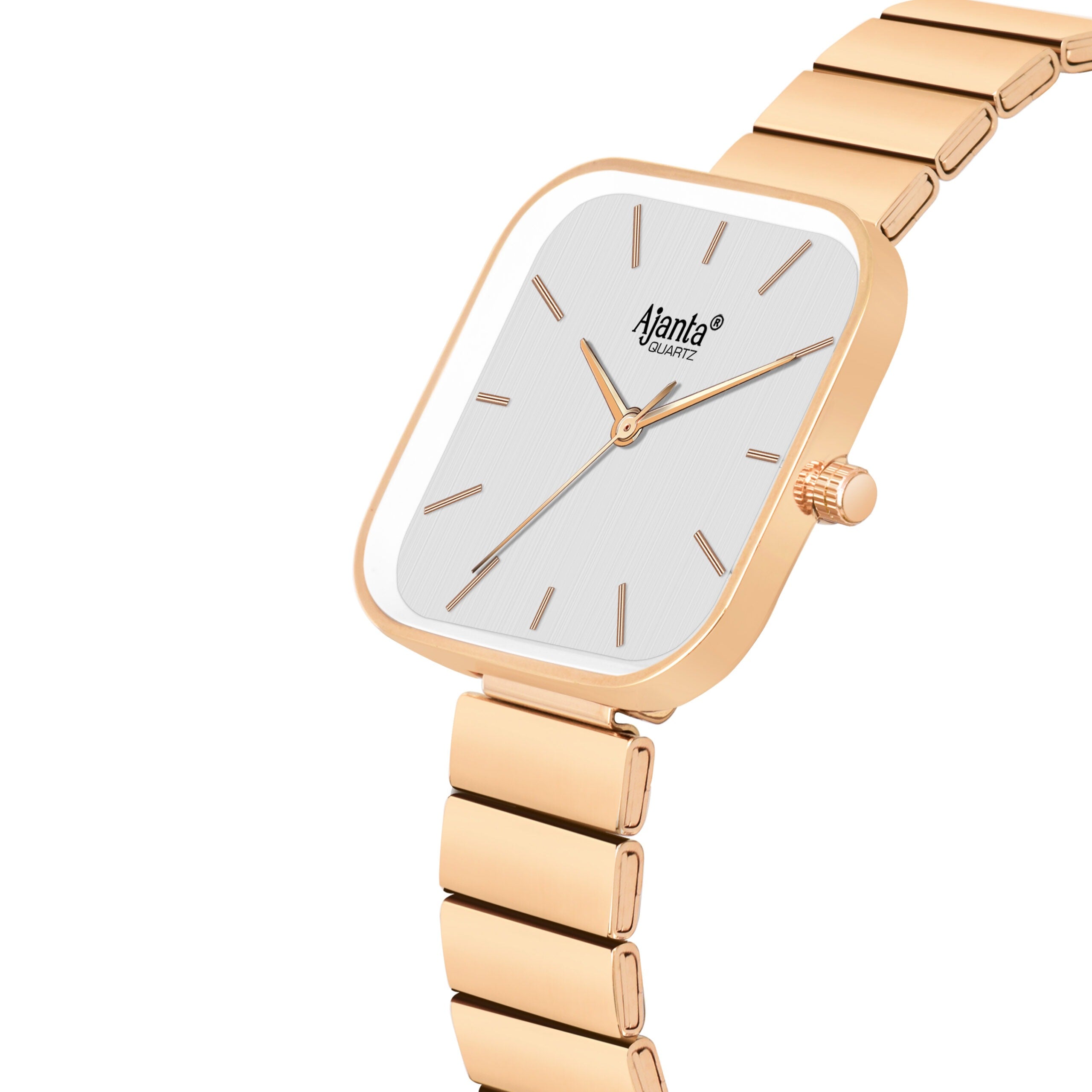 Ajanta Quartz Rose Gold Metal Strap White Square Dial Watch | AWC124ESL/3