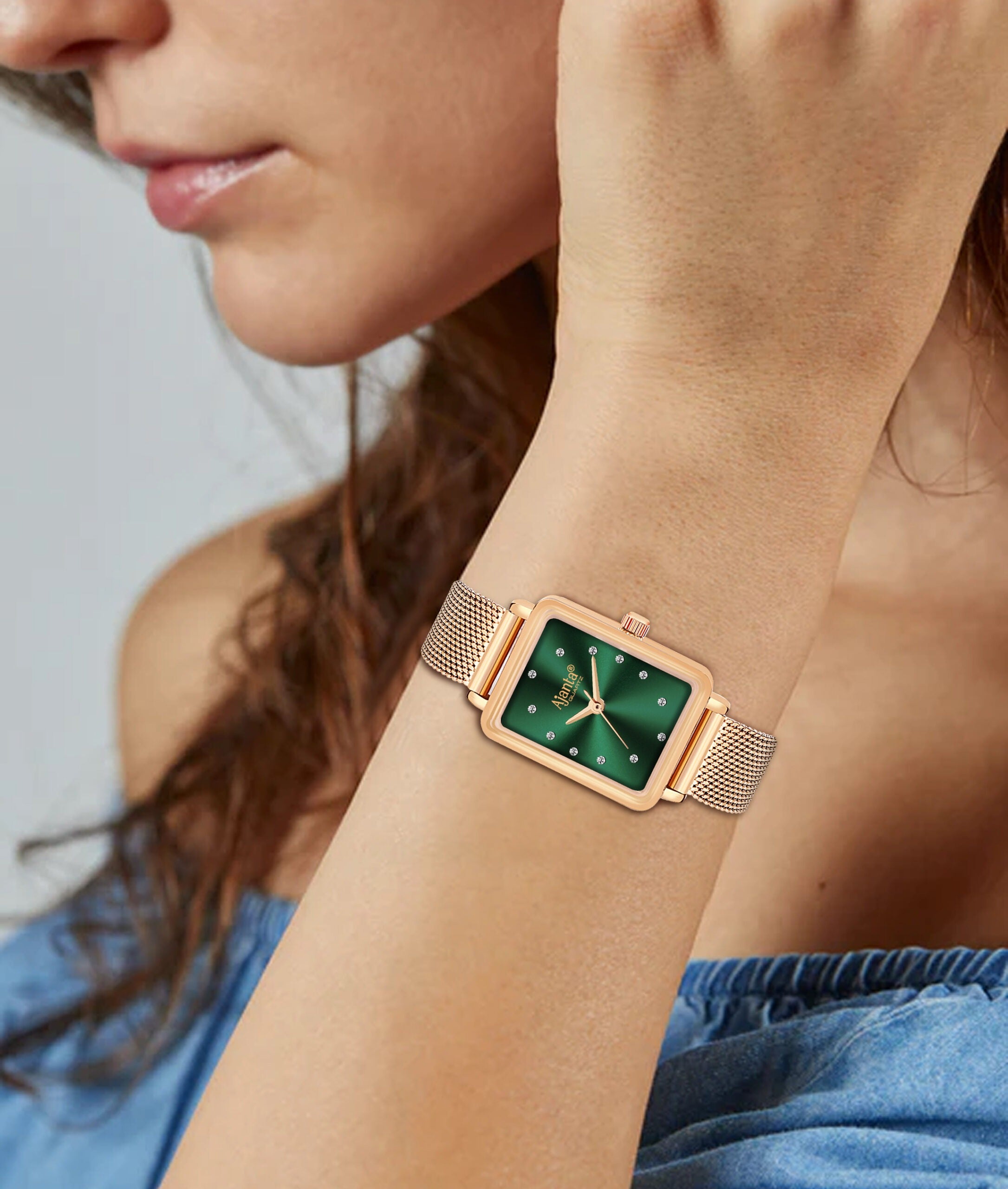 Ajanta Green Dial Mesh Strap Watch | AWC128ESL/3