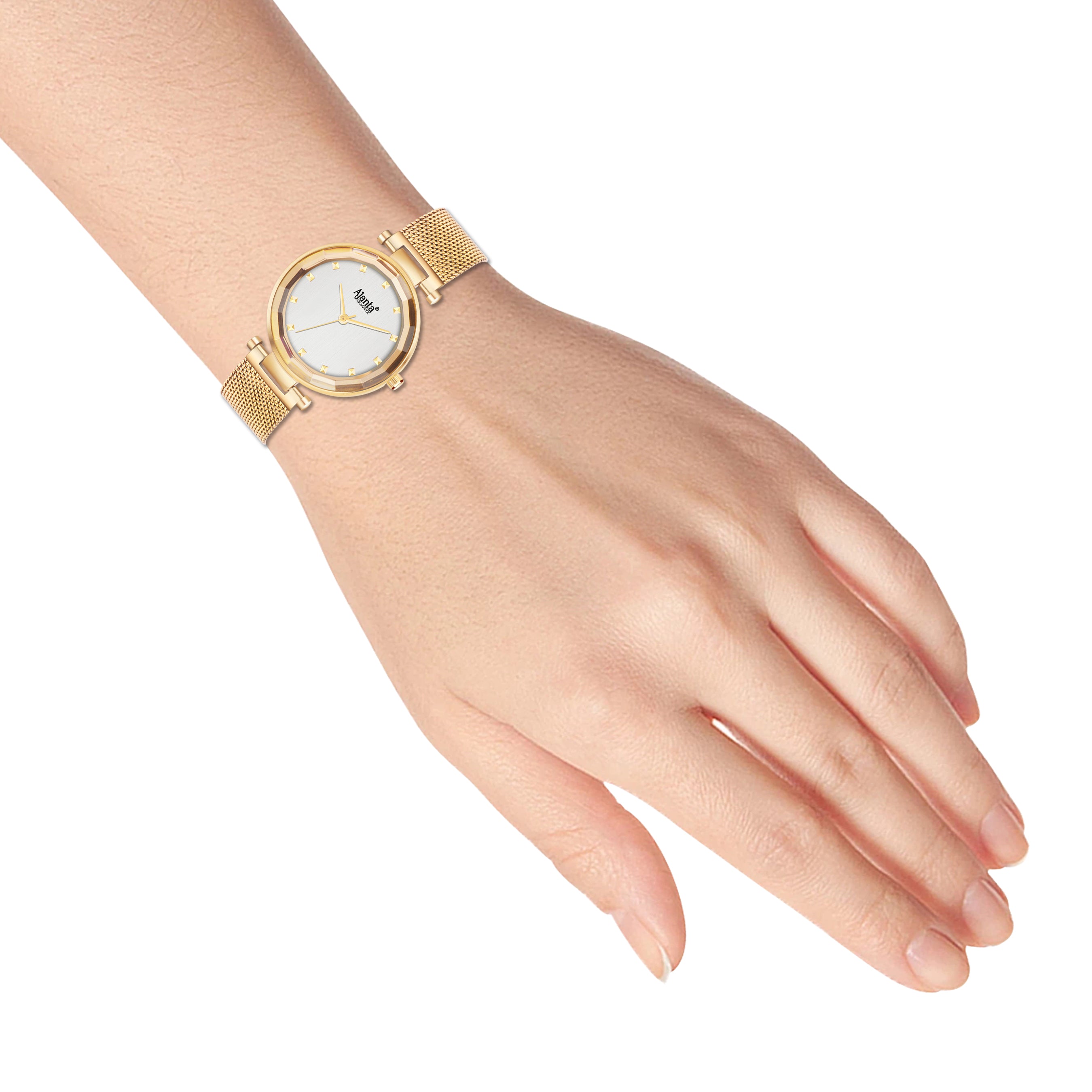 Flaire Silver Dial Gold-Tone Mesh Bracelet
