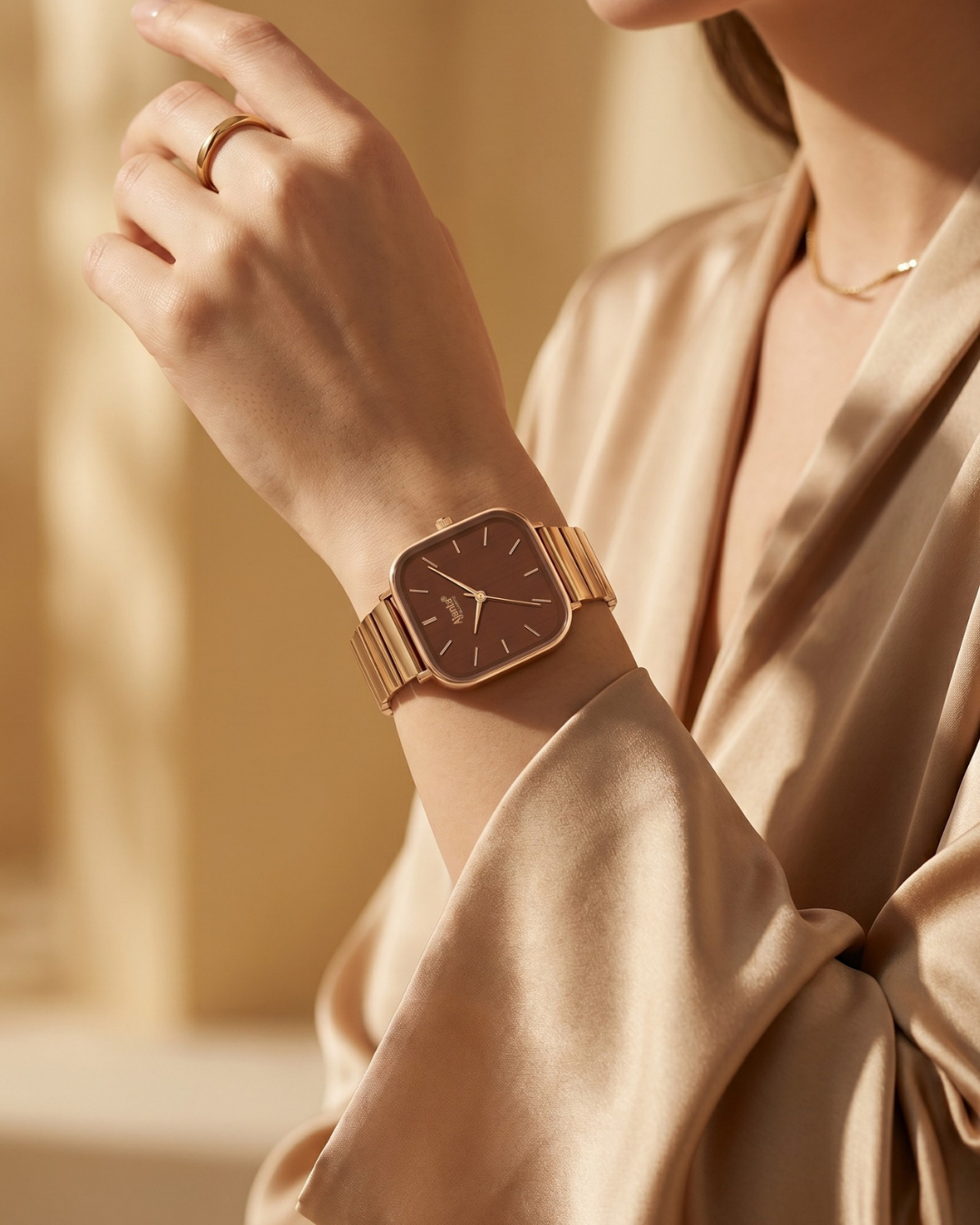 Sorelle Brown Dial Rose Gold-Tone Square Bracelet