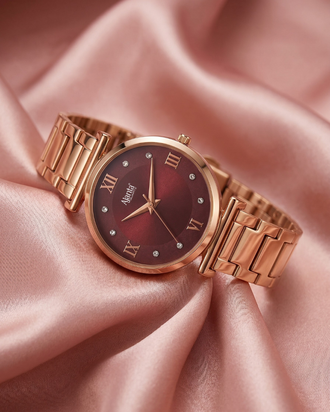 Lushora Maroon Dial Rose Gold-Tone Bracelet