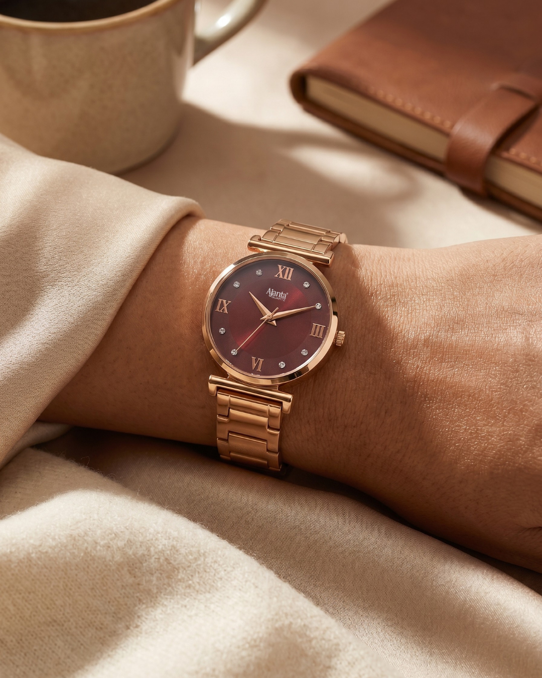 Lushora Maroon Dial Rose Gold-Tone Bracelet