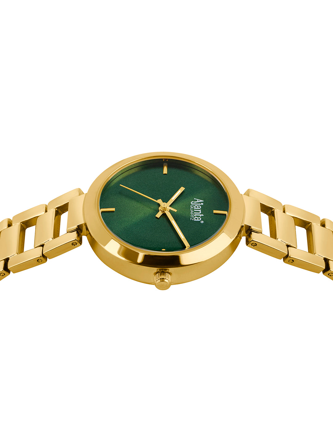 Ajanta Quartz Women’s Gold-Tone Analog Watch with Green Dial, Stainless Steel Bracelet Strap, Elegant Round Stylish Wrist Watch for Women | AWC043MSL/7 (Green)