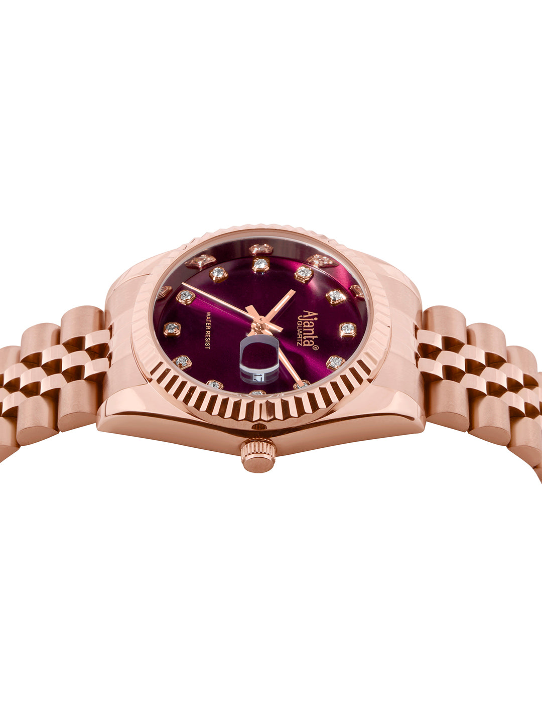 Avenza Rose gold Wine Purple Dial Stainless Steel Day-Date Watch