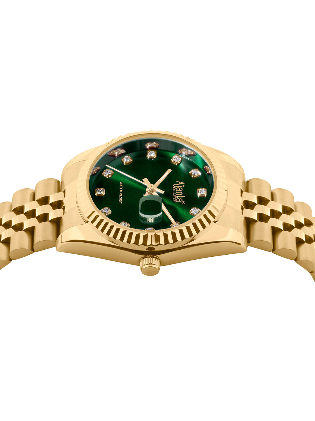 Avenza Gold Tone Green Dial Stainless Steel Day-Date Watch