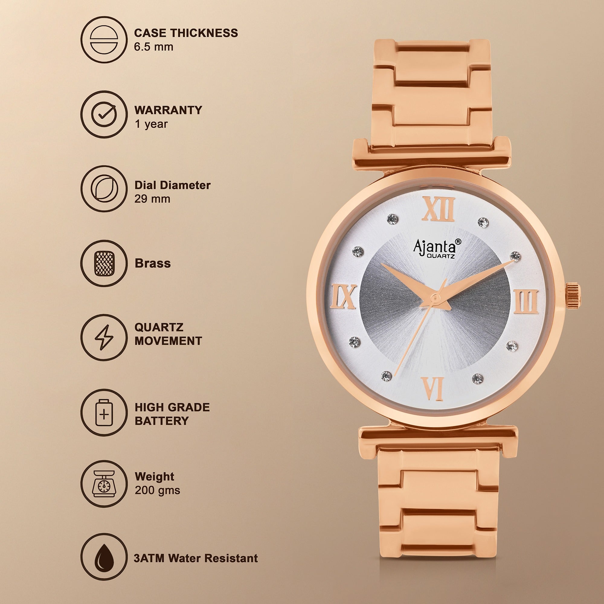 Ajanta Grey Dial Stainless Steel Strap Watch | AWC119ESL/3