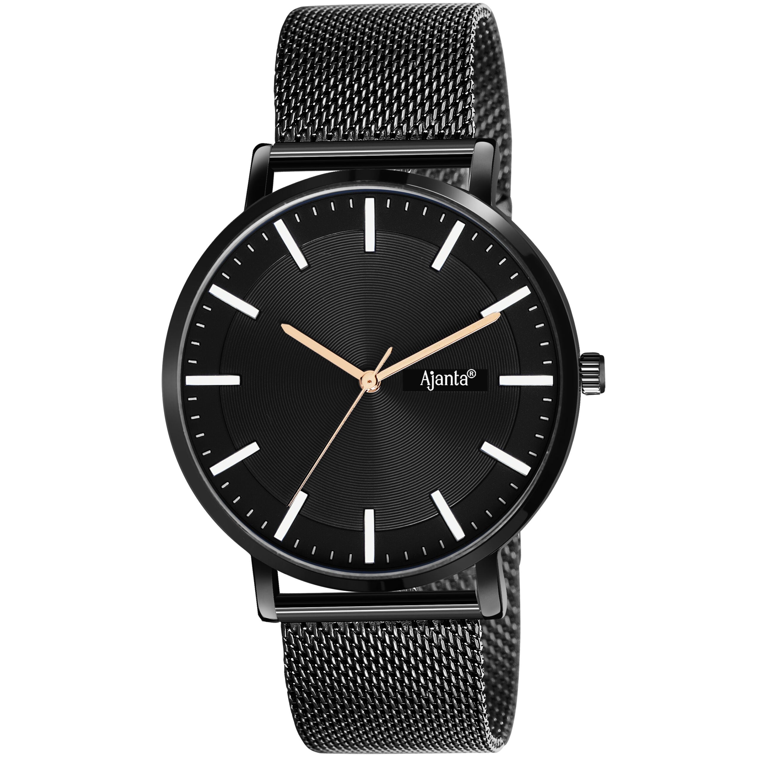 Ajanta Black Dial Mesh Strap Watch | AWC123MSG/3