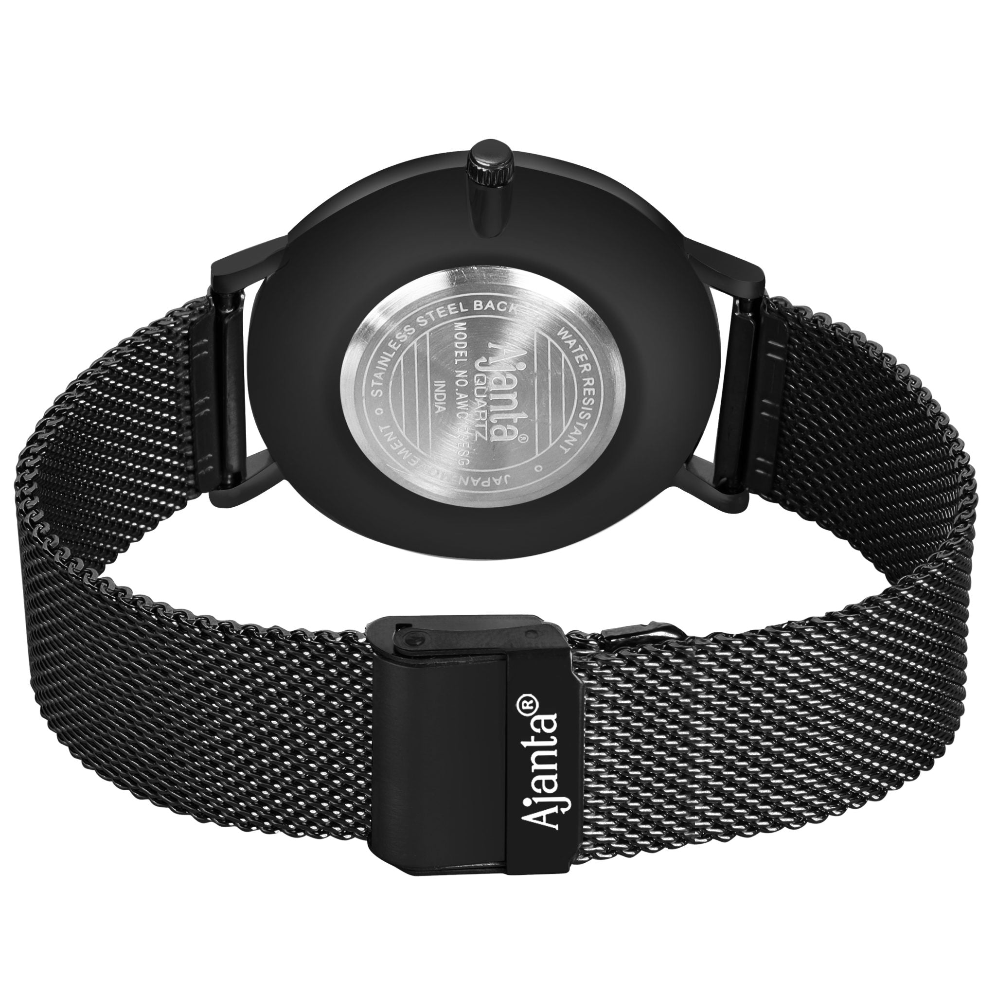 Ajanta Black Dial Mesh Strap Watch | AWC123MSG/3