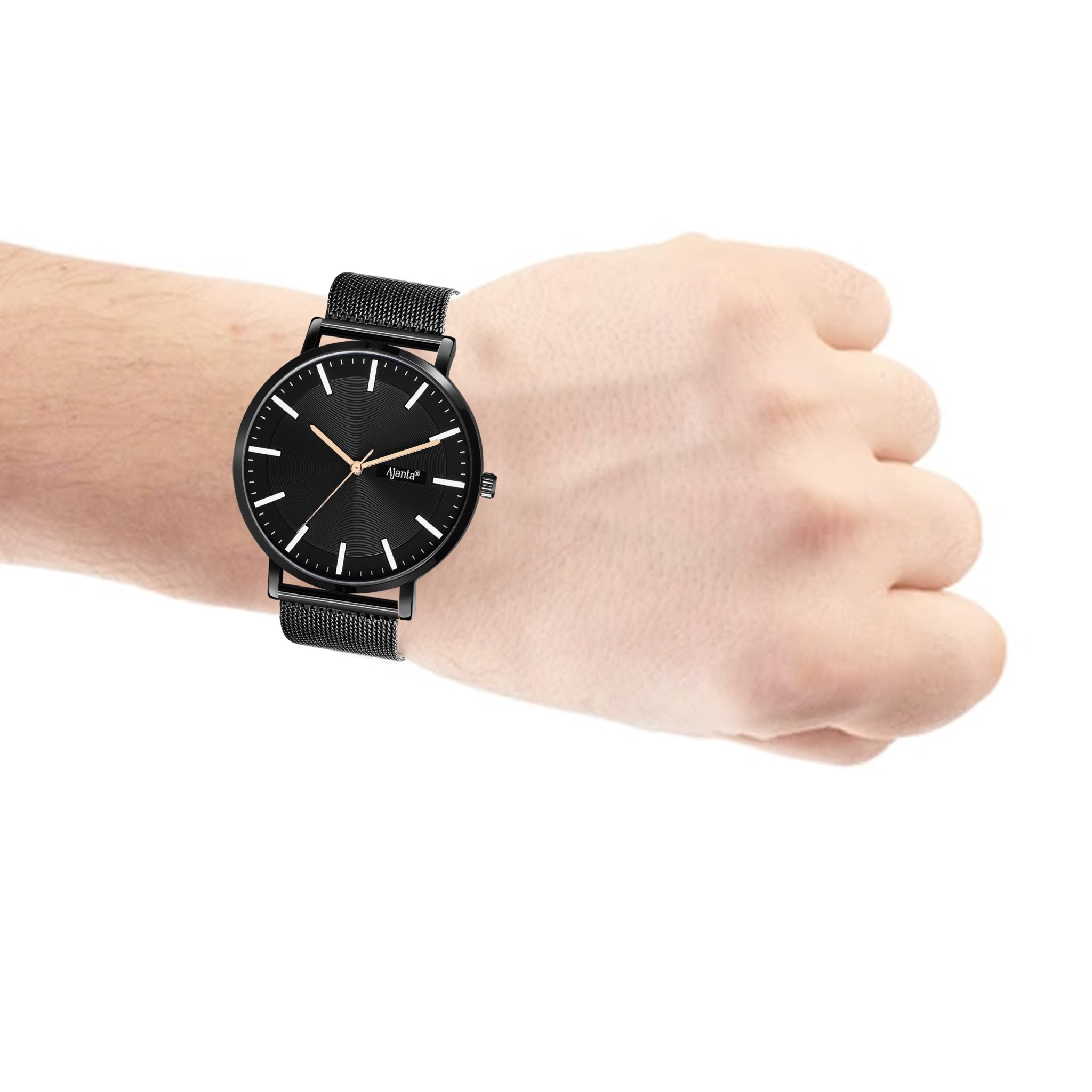 Ajanta Black Dial Mesh Strap Watch | AWC123MSG/3