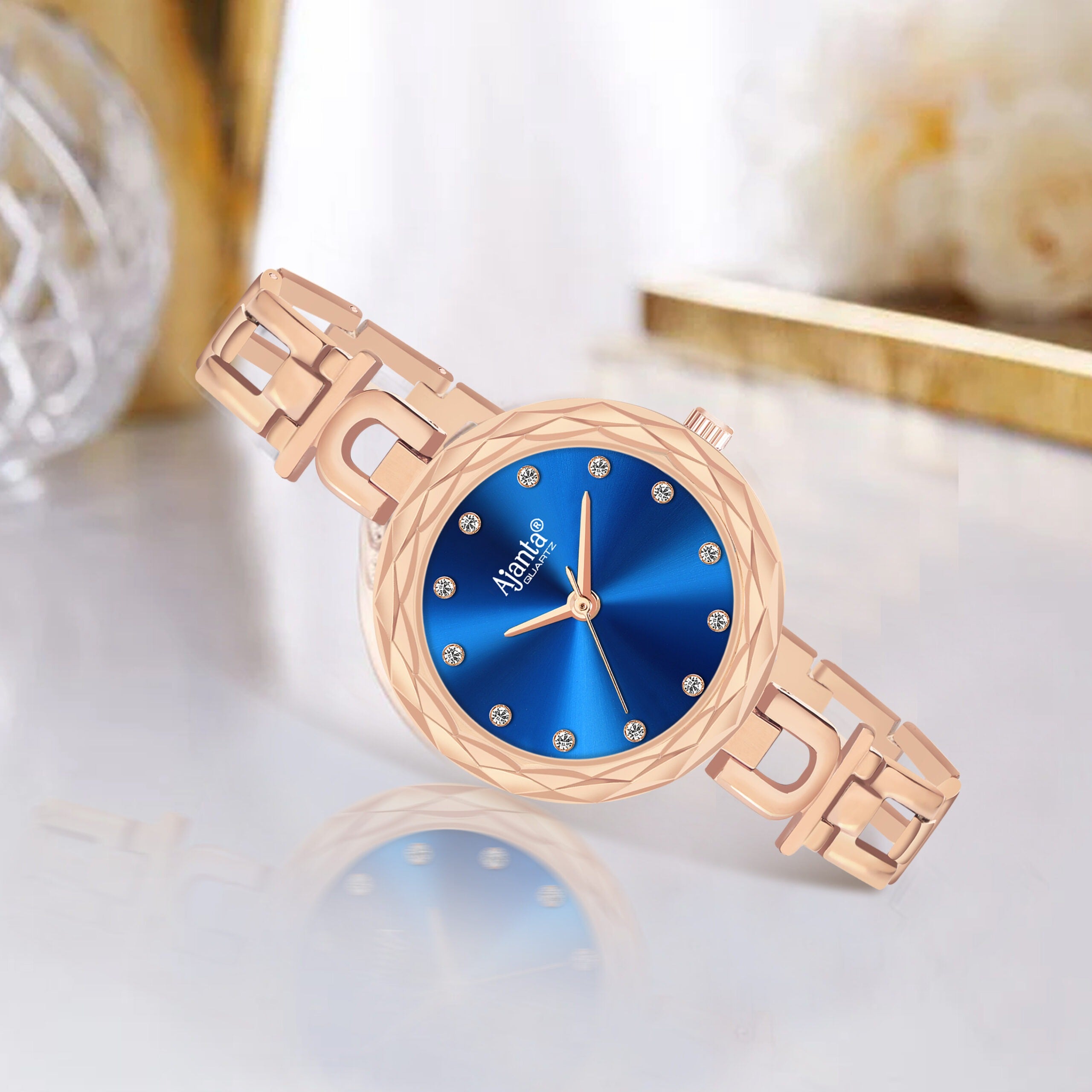 Ajanta Blue Dial Strap Watch | AWC130-1