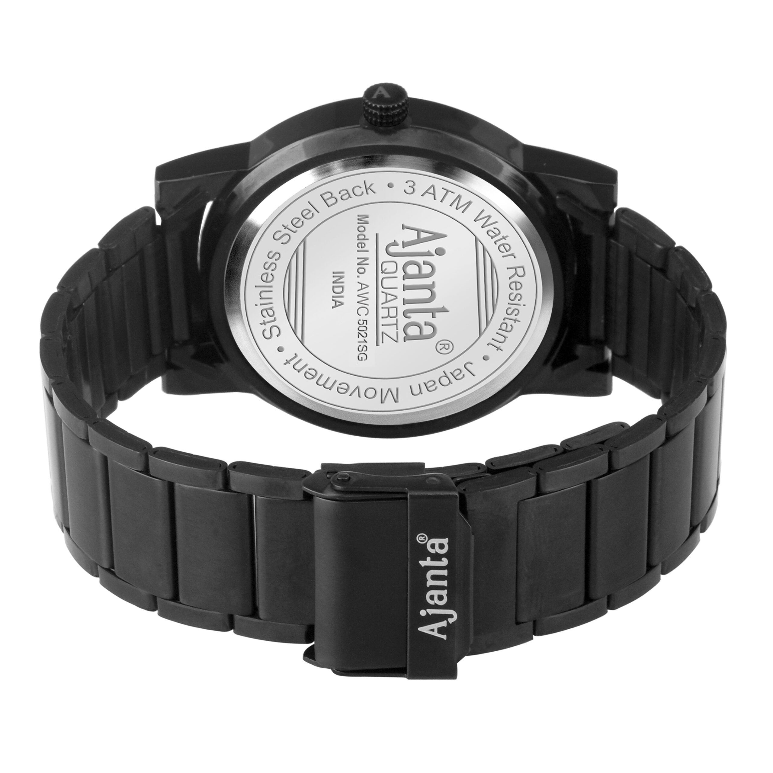 Ajanta Black Dial Strap Watch | AWC502-1ISG/BLS/B/BL