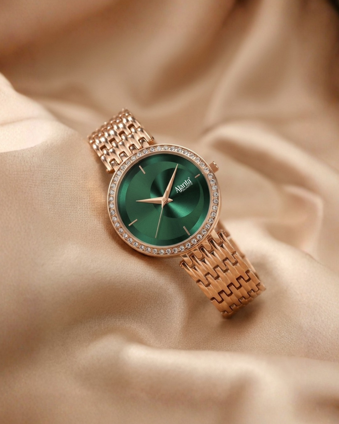 Amoura Green Dial Rose Gold-Tone Elegant Bracelet Watch