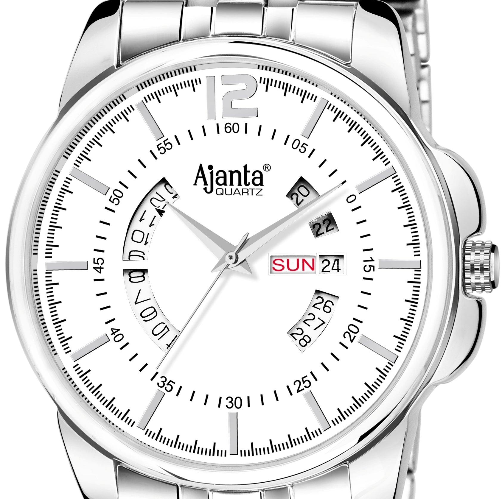 Ajanta White Dial Strap Watch | AWC048MSG/3/WS/SL/SS