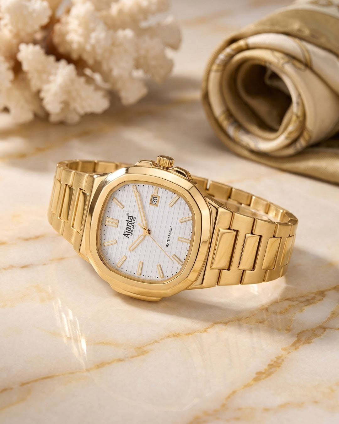 Astera Gold  Silver Dial Stainless Steel Date Display  Watch for Men