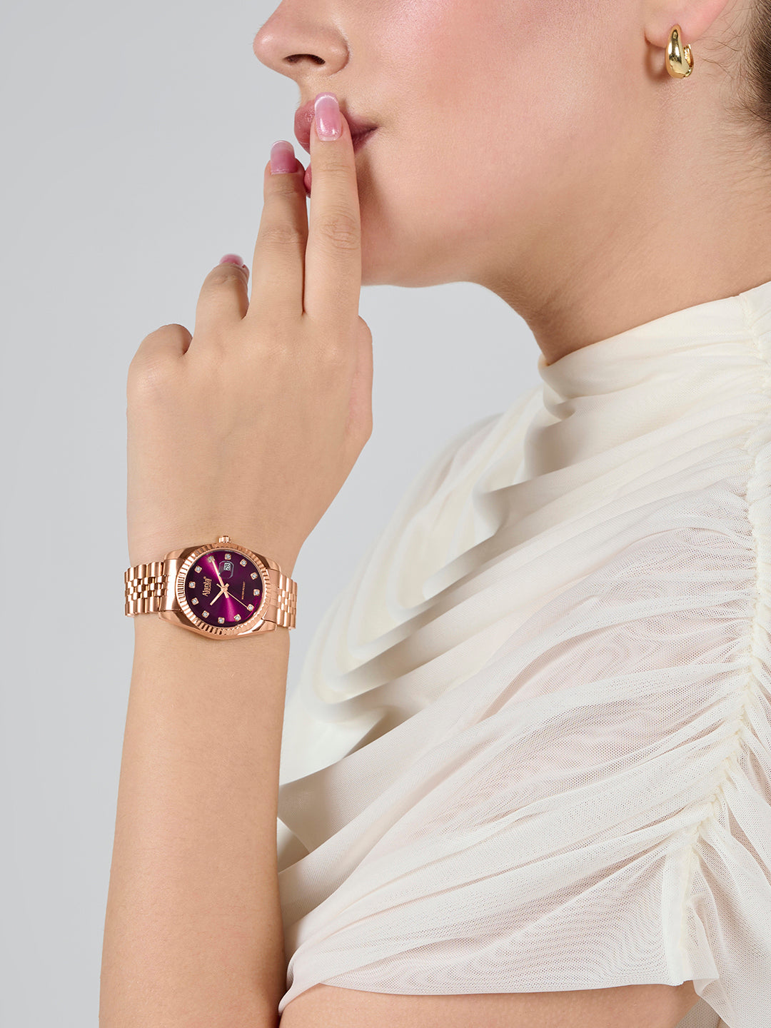 Avenza Rose gold Wine Purple Dial Stainless Steel Day-Date Watch