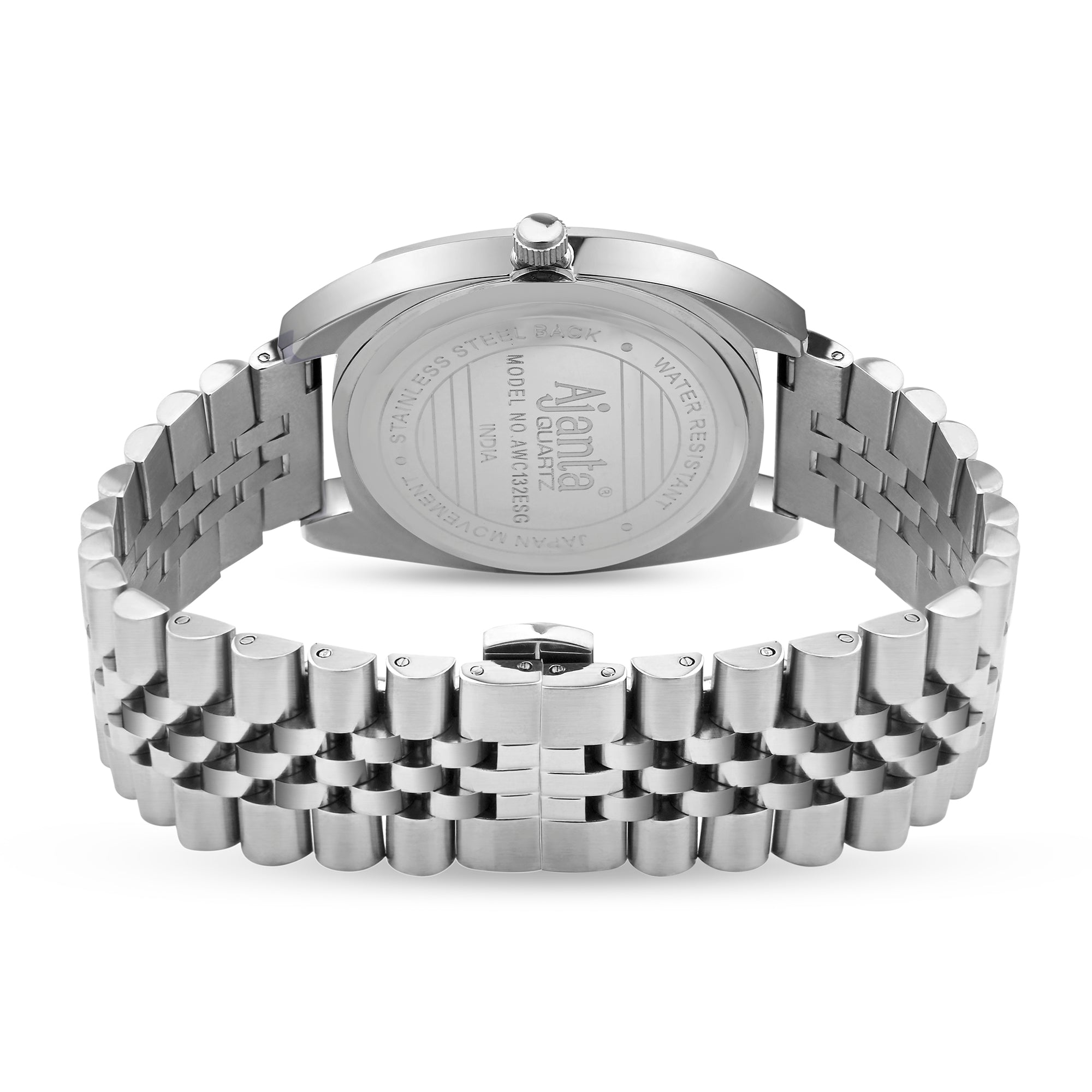 Ajanta Quartz Green Dial Silver Analog Watch for Men – Stainless Steel Strap with Day & Date Display | AWC132ESG/3